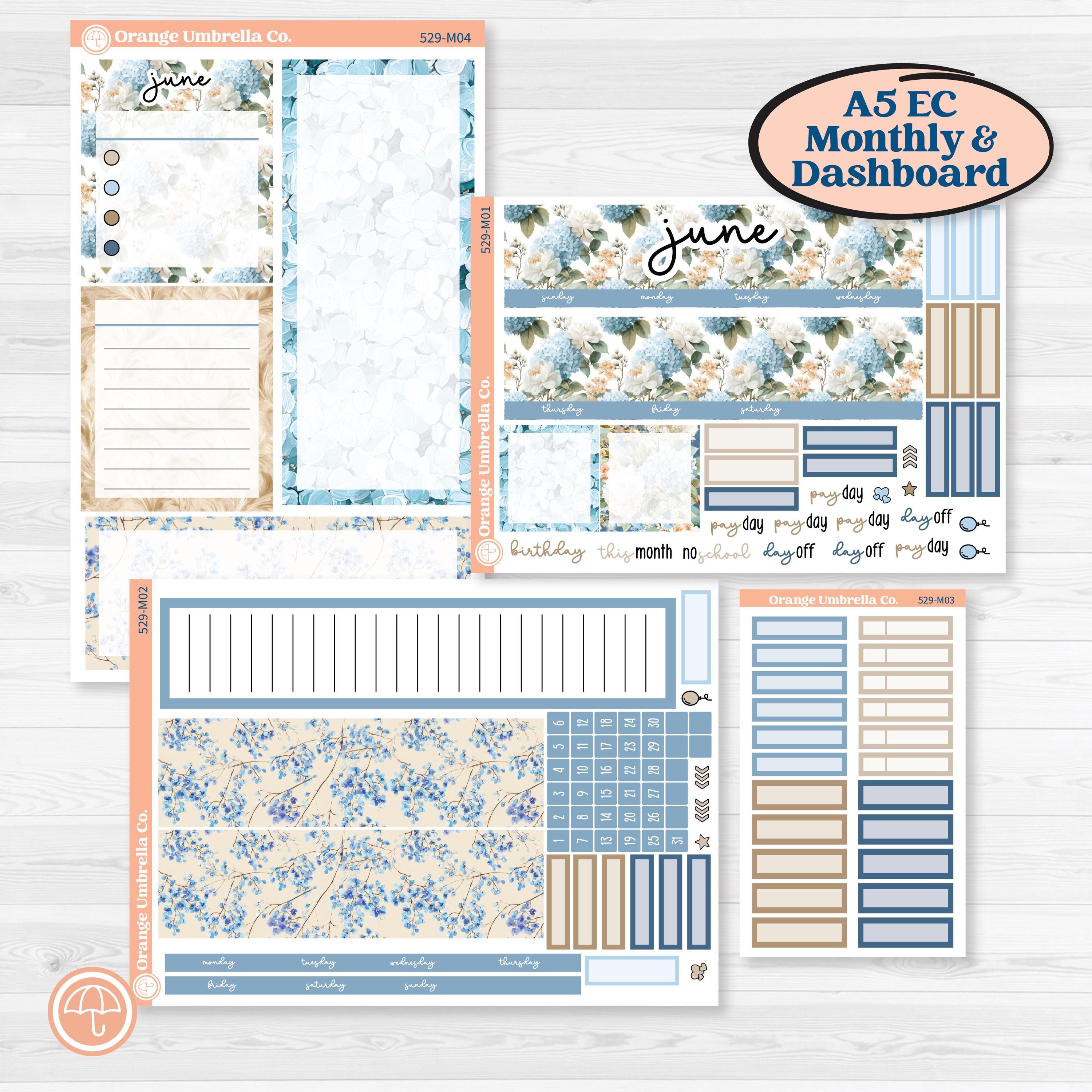 Seaside Floral | A5 Erin Condren Monthly & Productivity Dashboard Sticker Kit | On The Cape | KIT-529-M