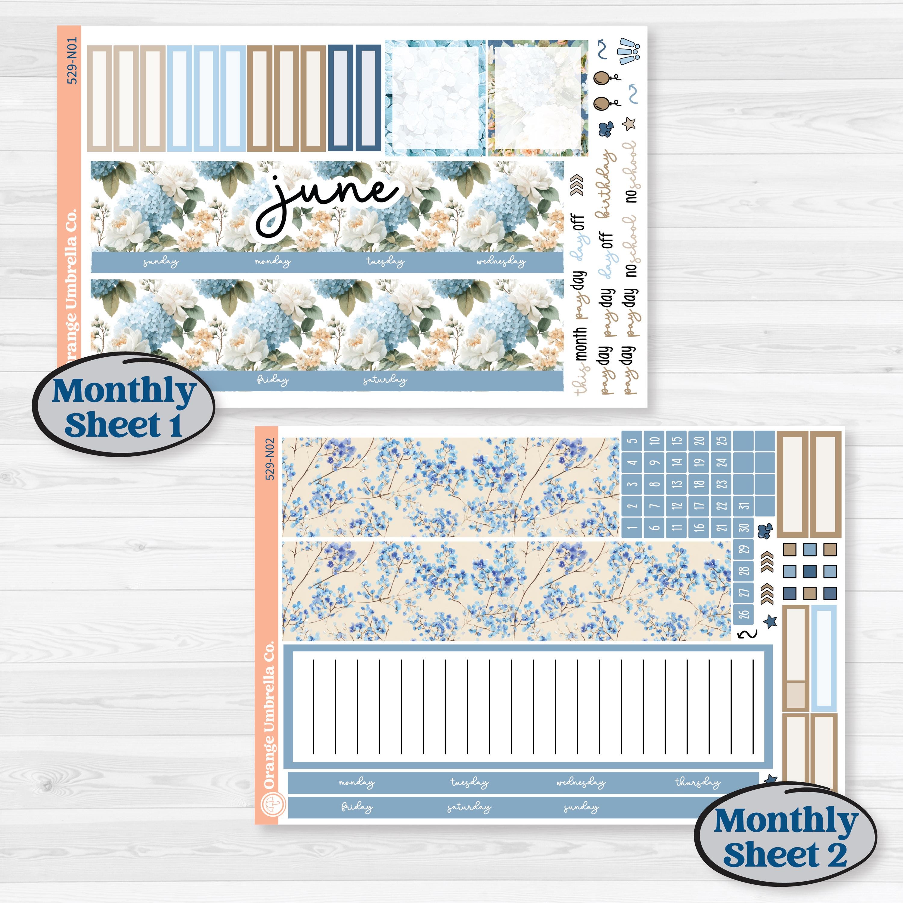 Seaside Floral | 7x9 Erin Condren Life Planner Monthly & Dashboard Sticker Kit | On The Cape | KIT-529-N
