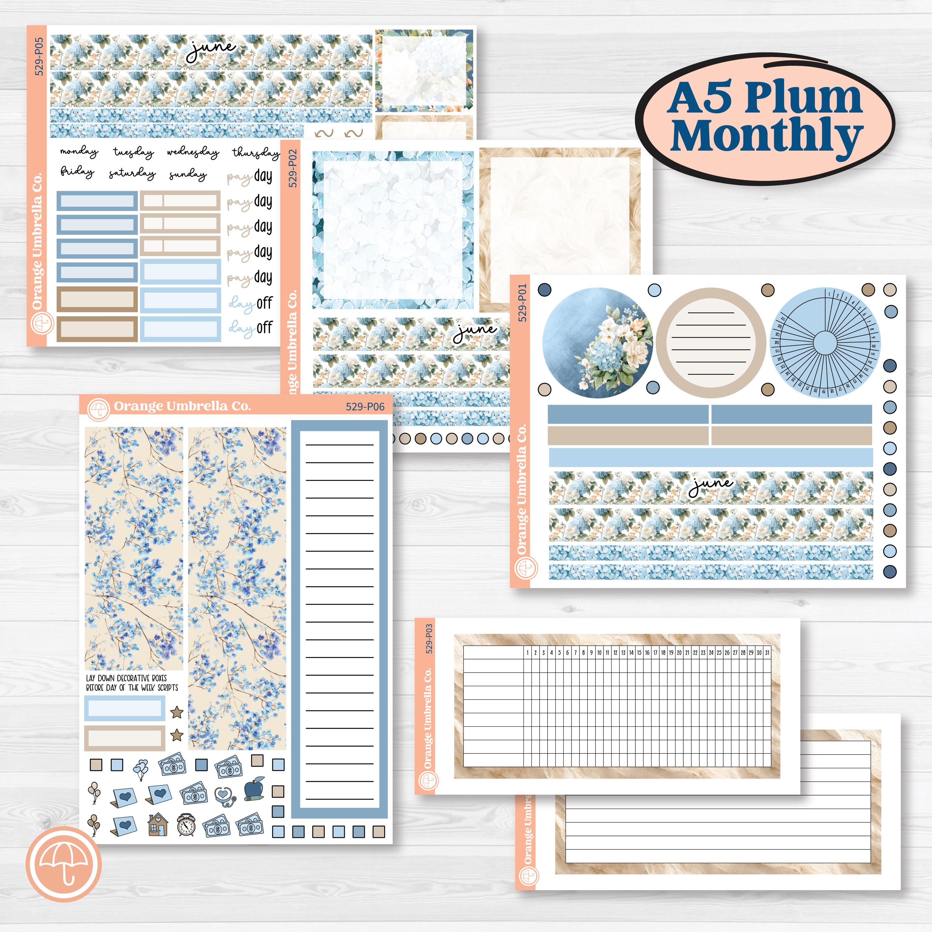 Seaside Floral | A5 Plum Monthly & Dashboard Planner Kit Stickers | On The Cape | KIT-529-P