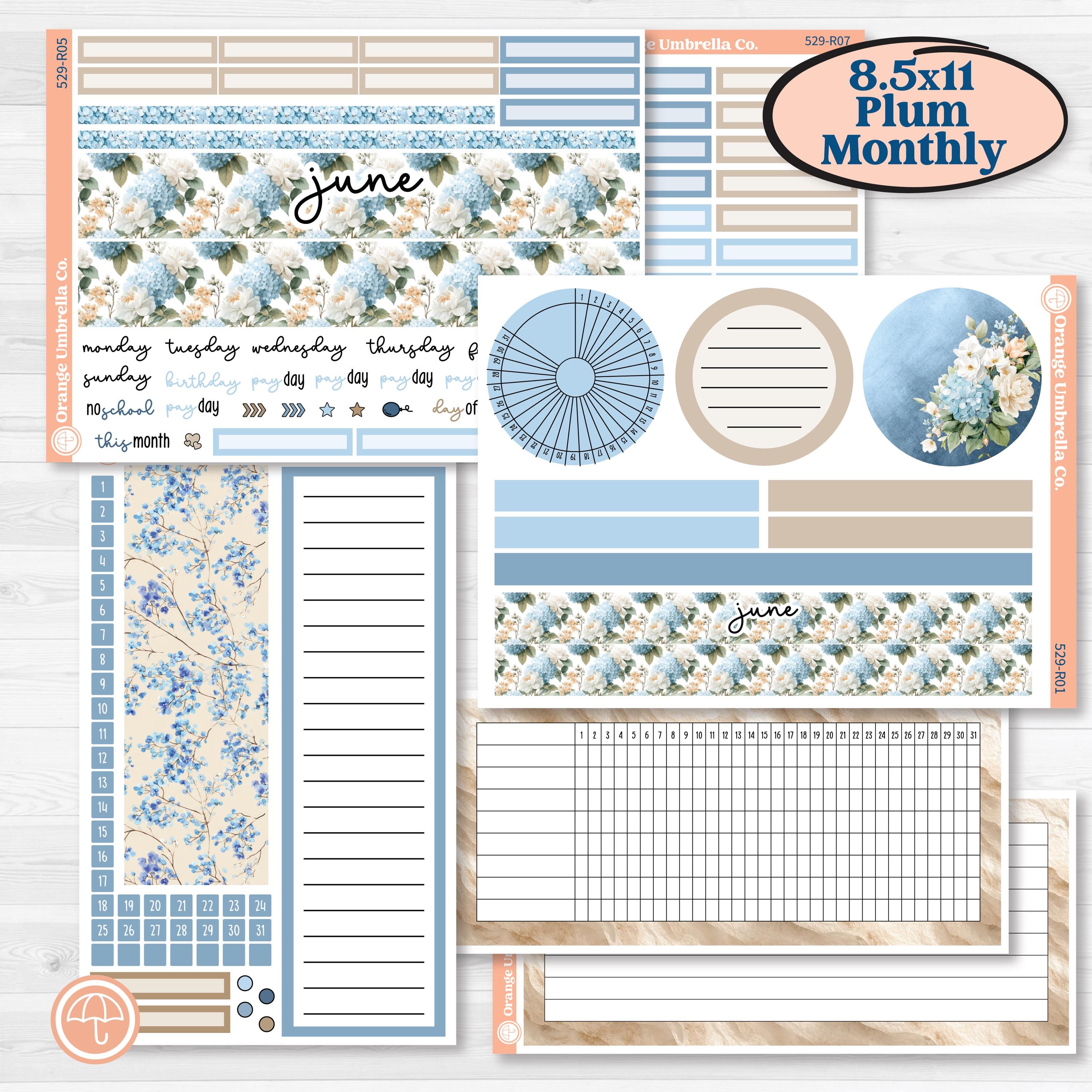 Seaside Floral | 8.5x11 Plum Monthly & Dashboard Planner Kit Stickers | On The Cape | KIT-529-R