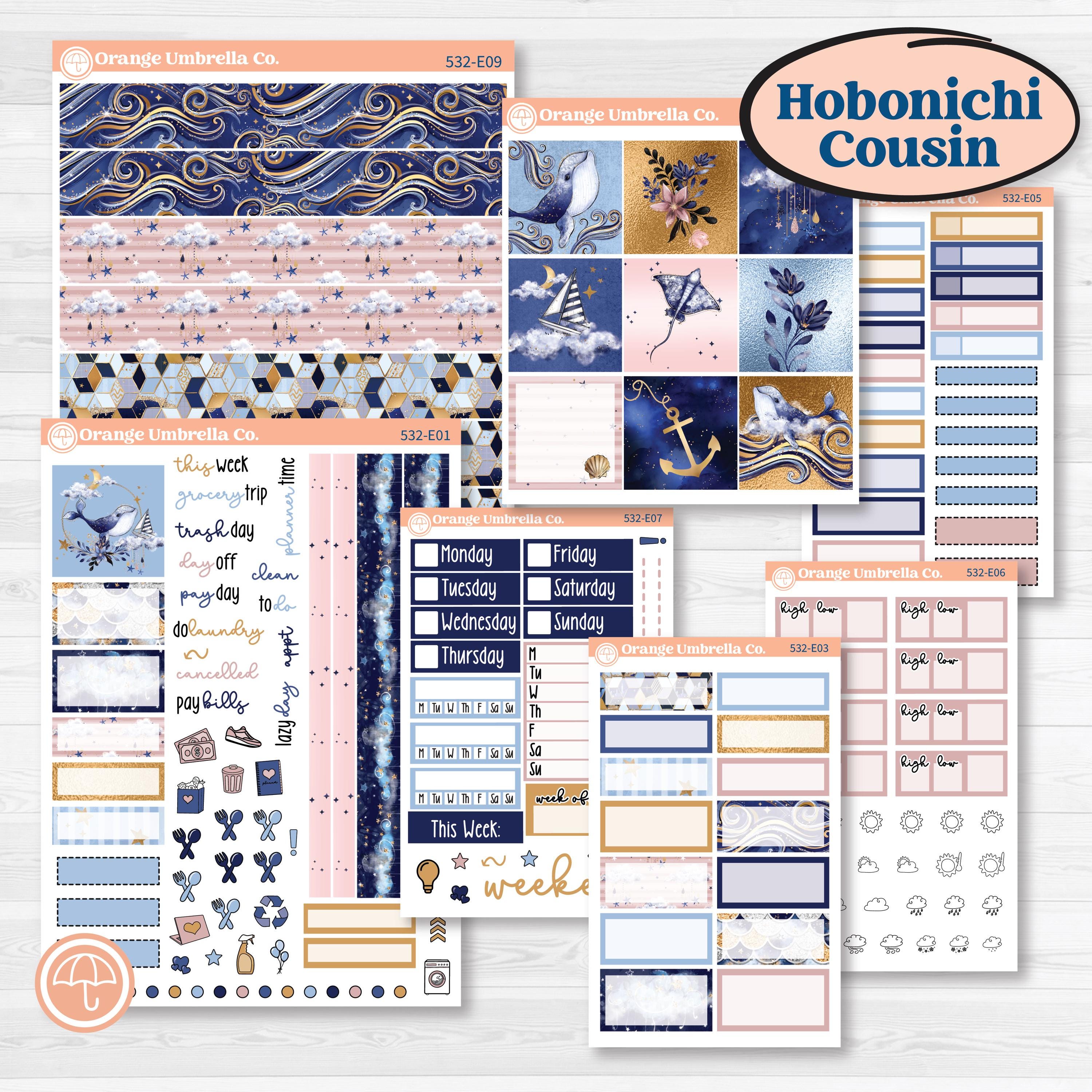 Starry Ocean and Sea Night | Hobonichi Cousin Weekly & Daily Planner Kit Stickers | Jonah | KIT-532-E