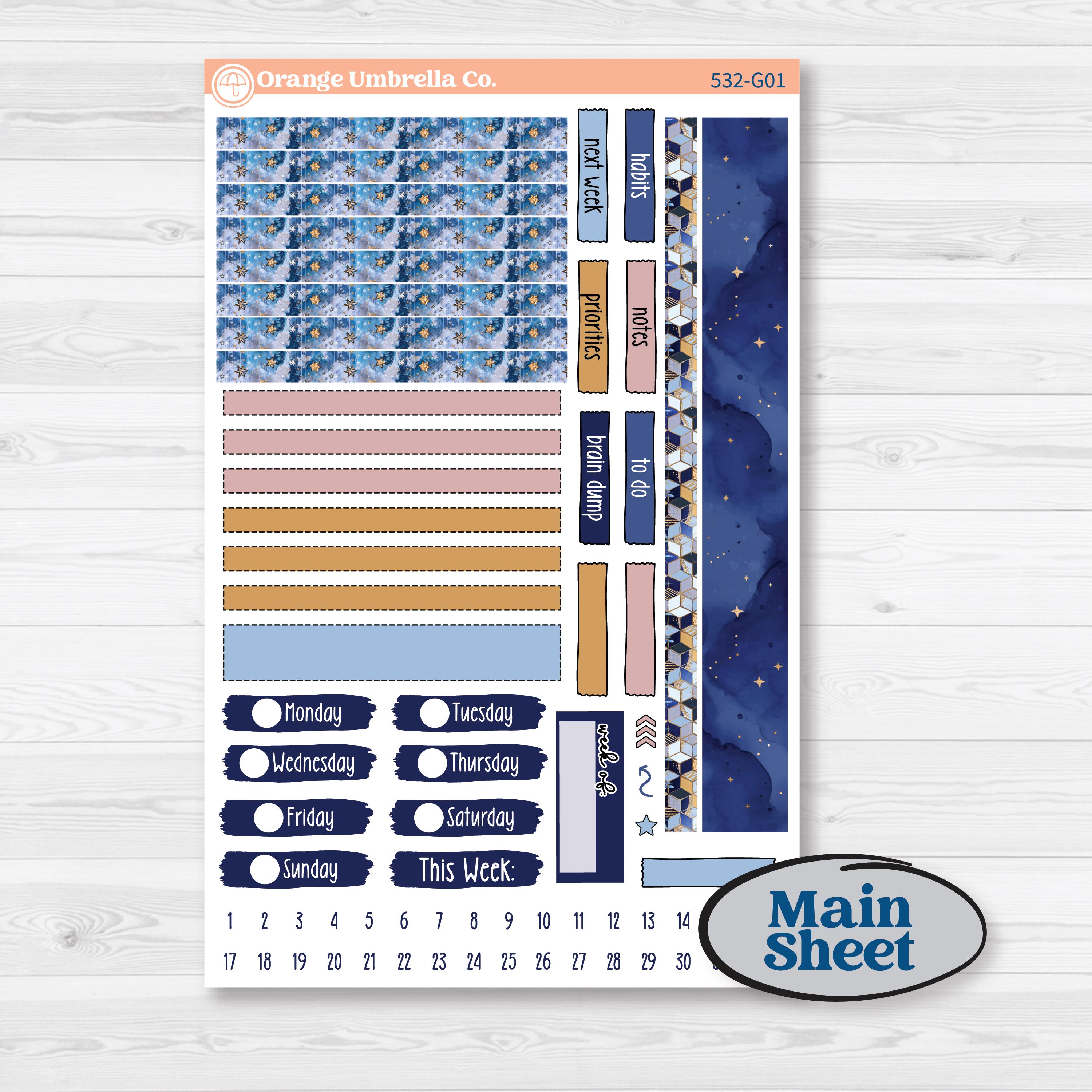 Starry Ocean and Sea Night | Erin Condren Weekly Dashboard Planner Kit Stickers | Jonah | KIT-532-G