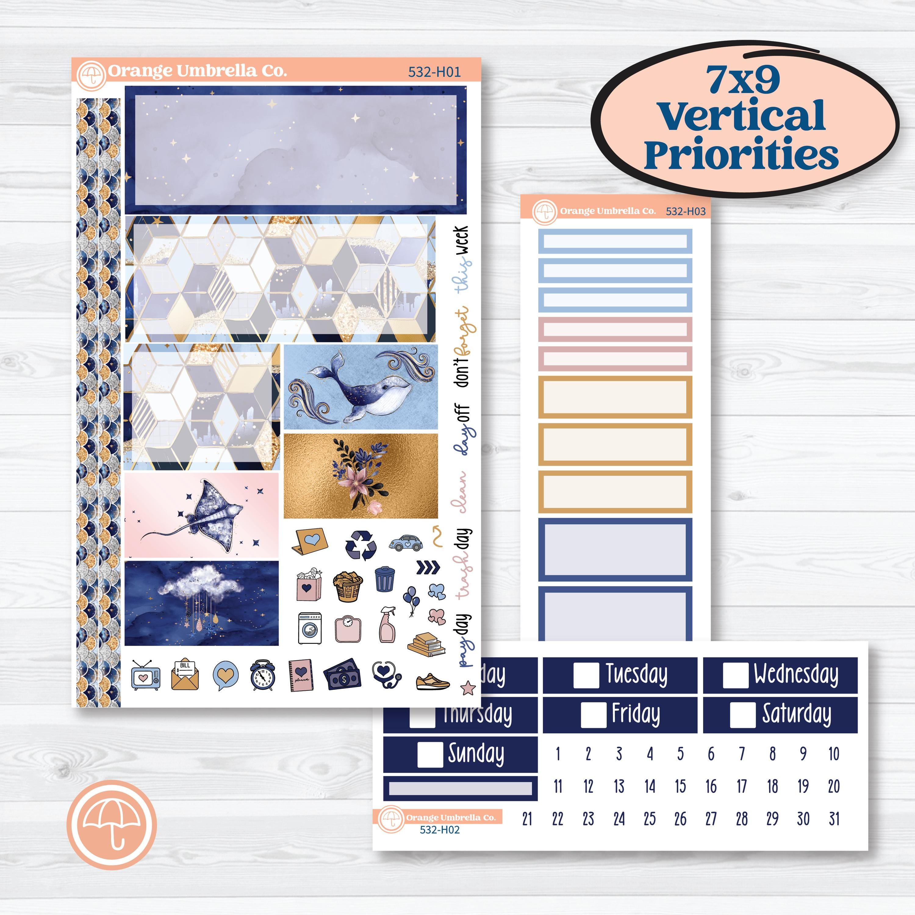 Starry Ocean and Sea Night | Plum Vertical Priorities 7x9 Planner Kit Stickers | Jonah | KIT-532-H