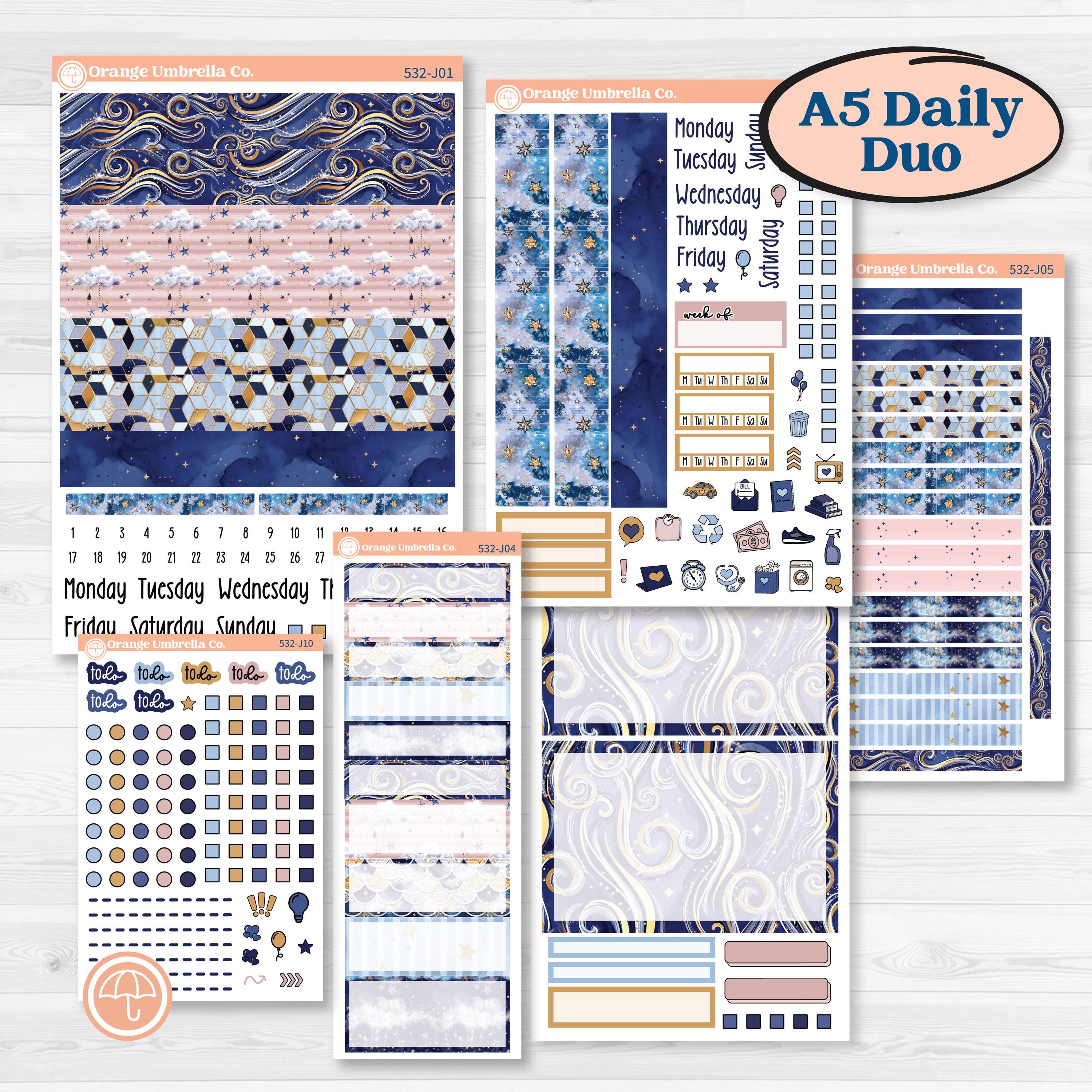 Starry Ocean and Sea Night | A5 Daily Duo Planner Kit Stickers | Jonah | KIT-532-J