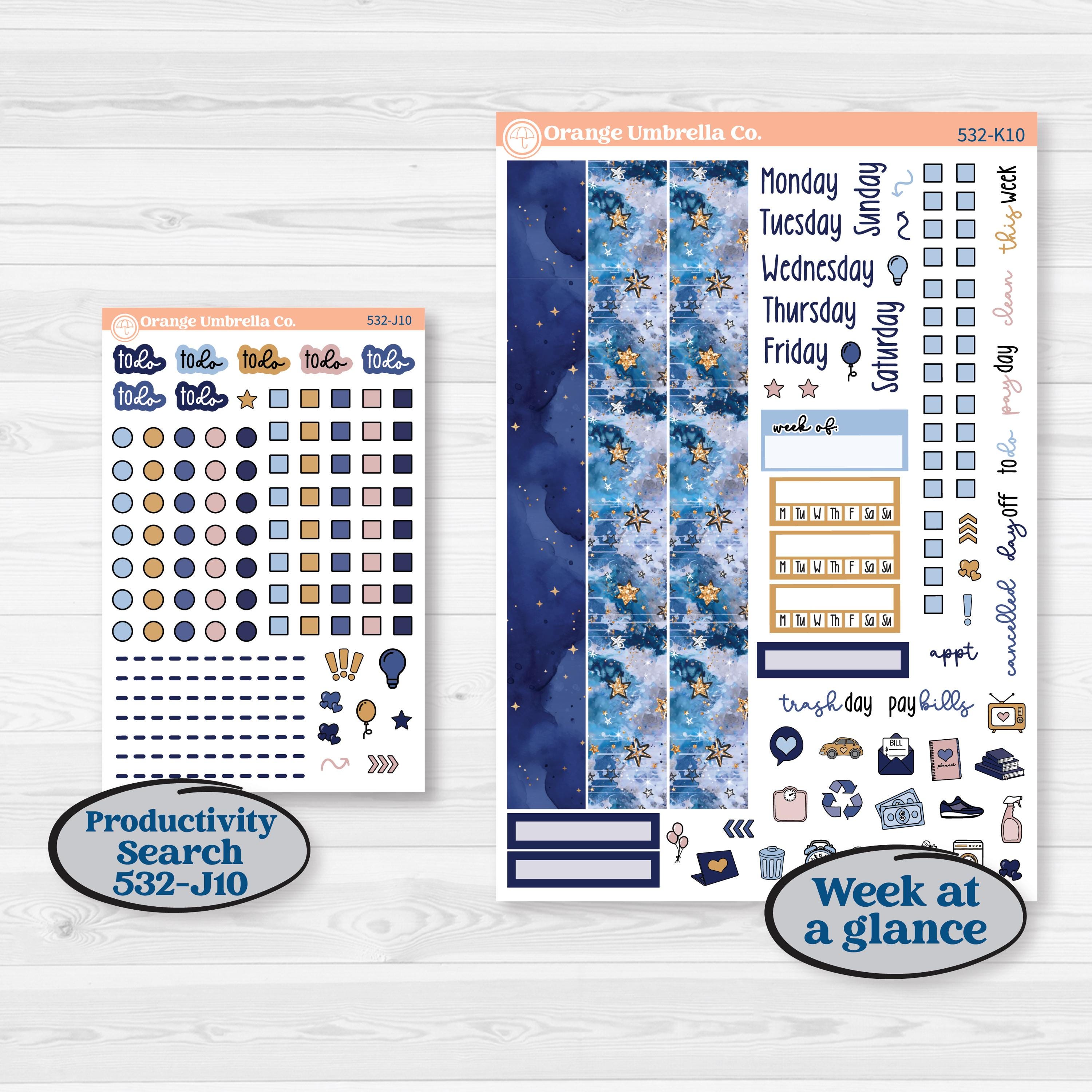 Starry Ocean and Sea Night | 7x9 Erin Condren Daily Duo Planner Kit Stickers | Jonah | KIT-532-K