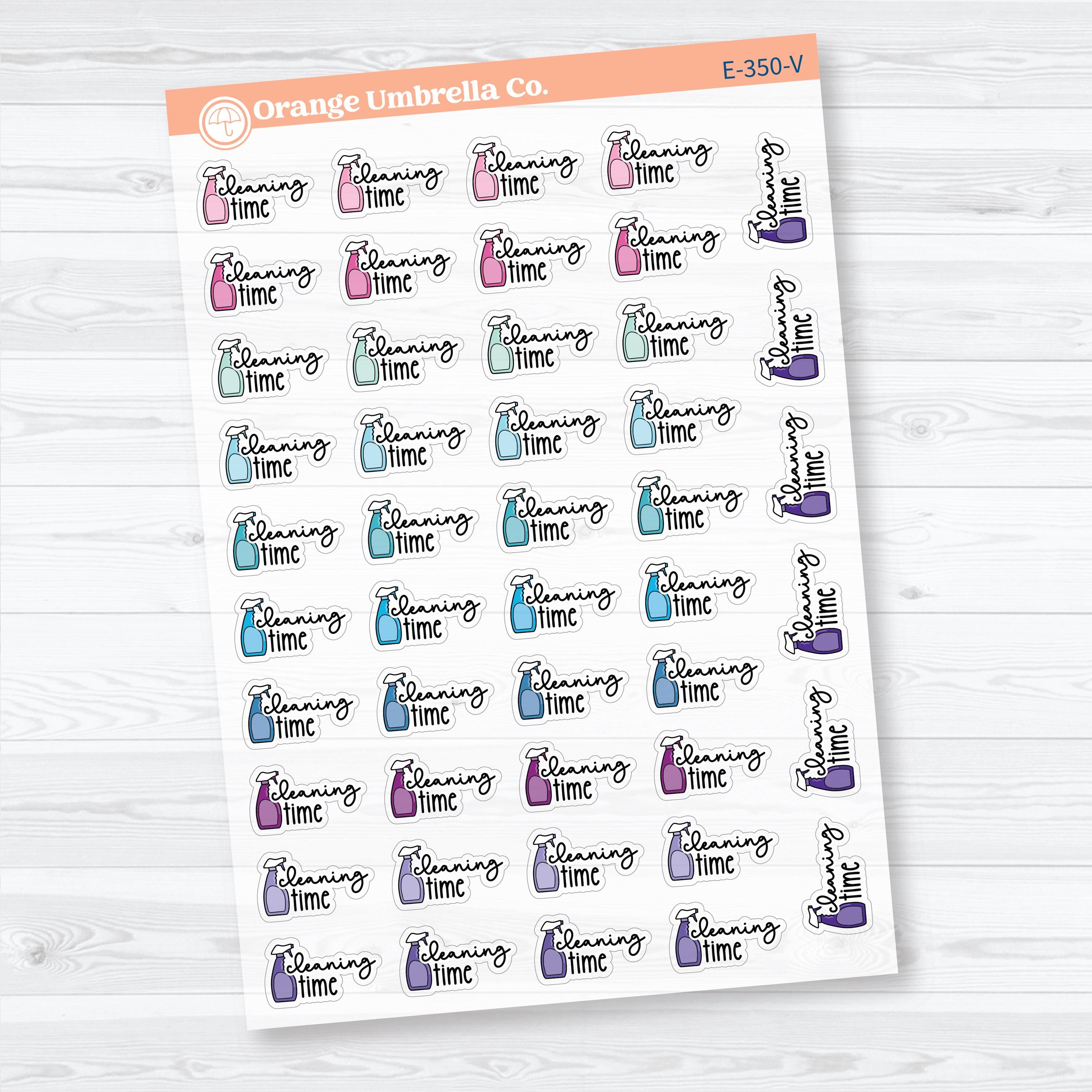 Cleaning Time Clear Matte Planner Stickers | F18 Event Labels | E-350-CM