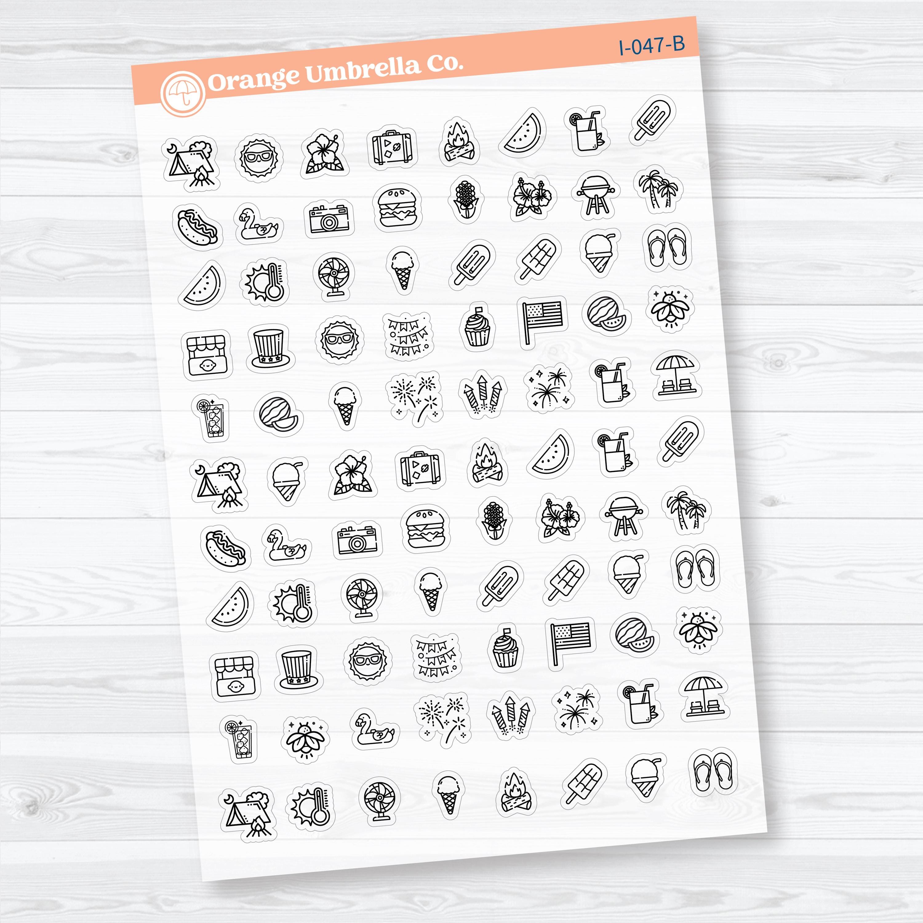 July Summer Themed Icons | Clear Matte Planner Stickers | I-047-CM