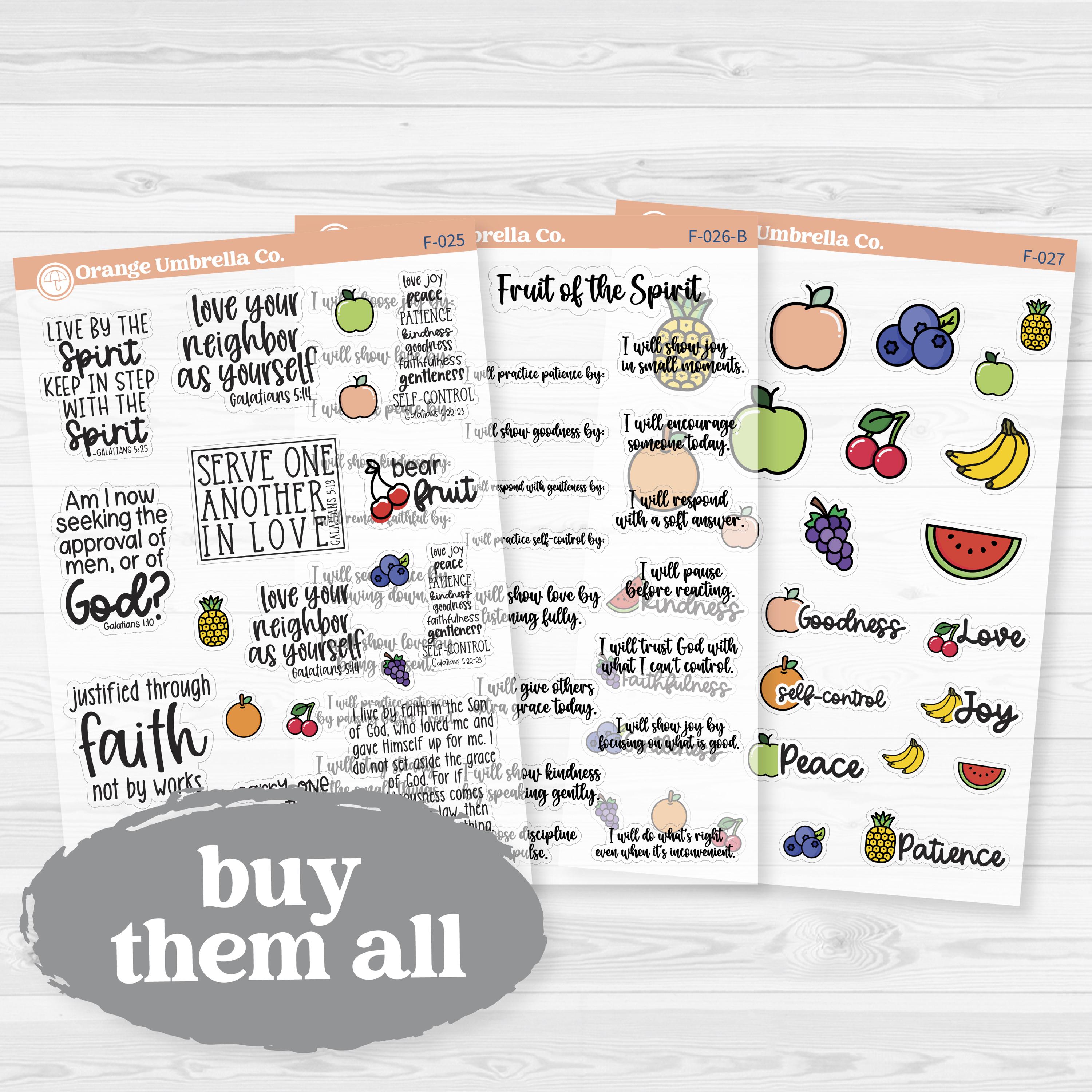 Fruit of the Spirit Galatians Clear Matte Faith-Based Planner & Bible Journaling Stickers | F-025–F-027-CM