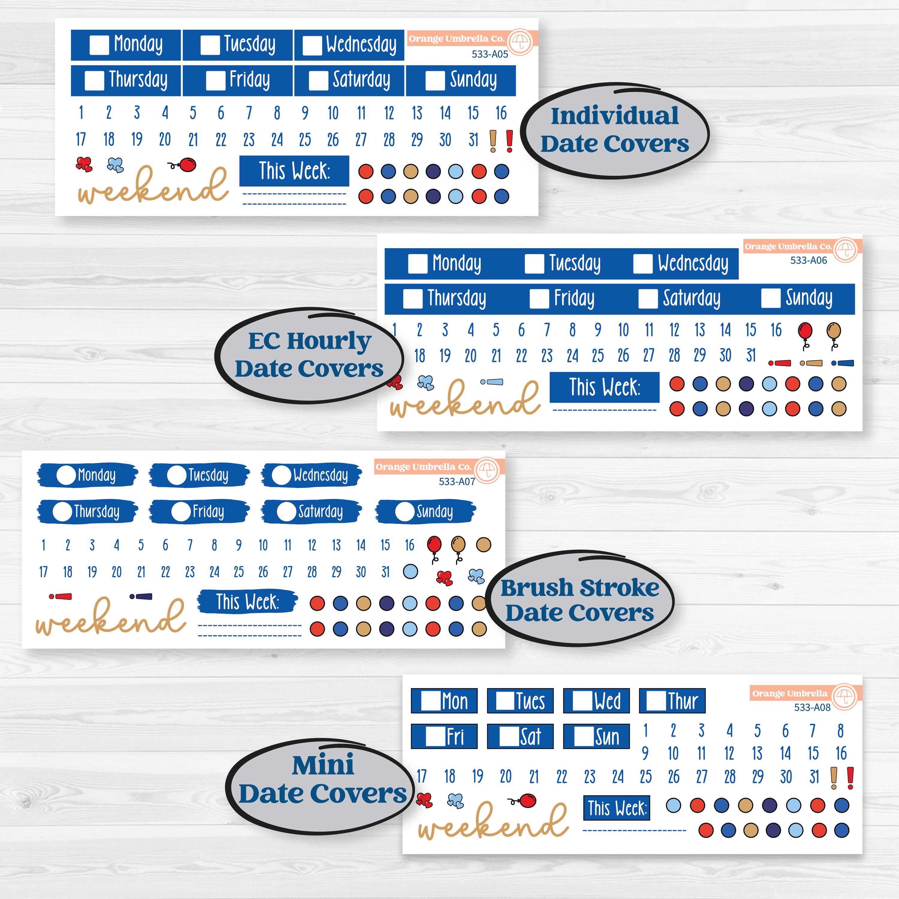 Fourth of July | Weekly Sticker Kit for Vertical Planners like Erin Condren | Red White & Kaboom | KIT-533-A