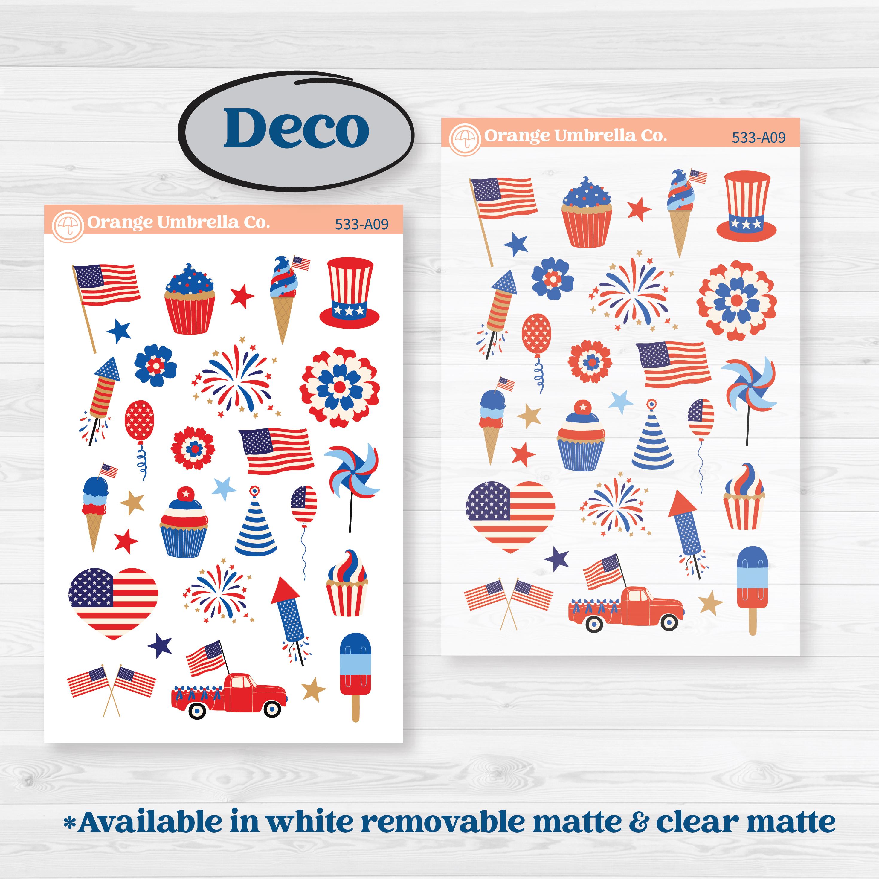 Fourth of July | Weekly Sticker Kit for Vertical Planners like Erin Condren | Red White & Kaboom | KIT-533-A