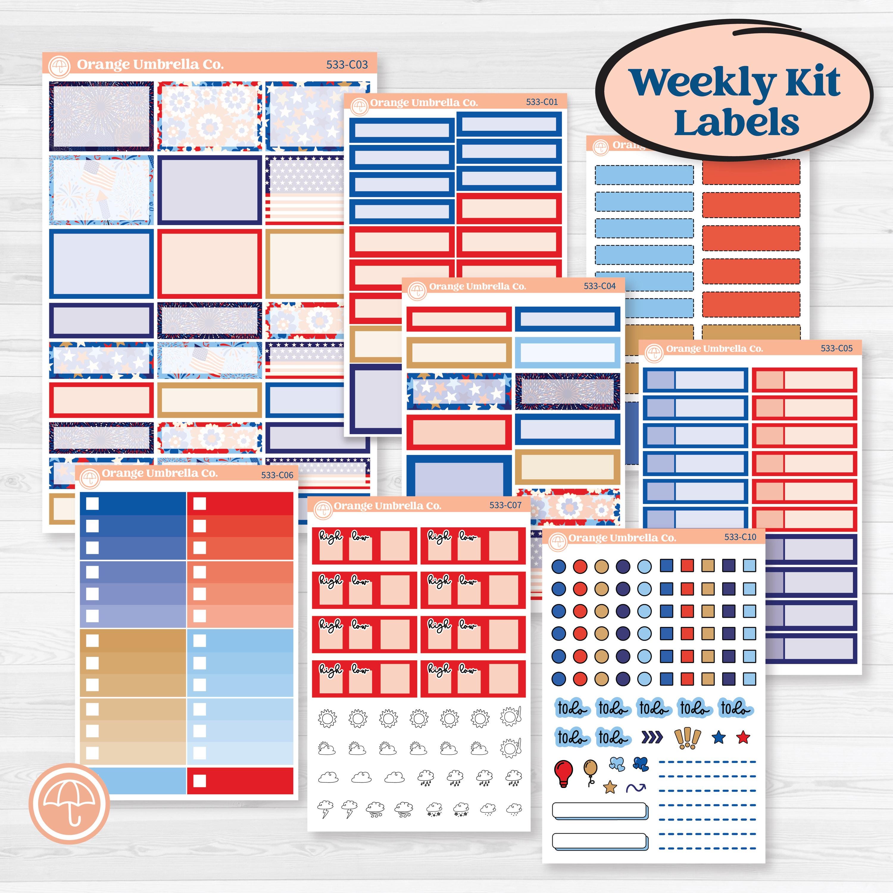 Fourth of July | Weekly Add-On Labels Planner Kit Stickers | Red White & Kaboom | KIT-533-C