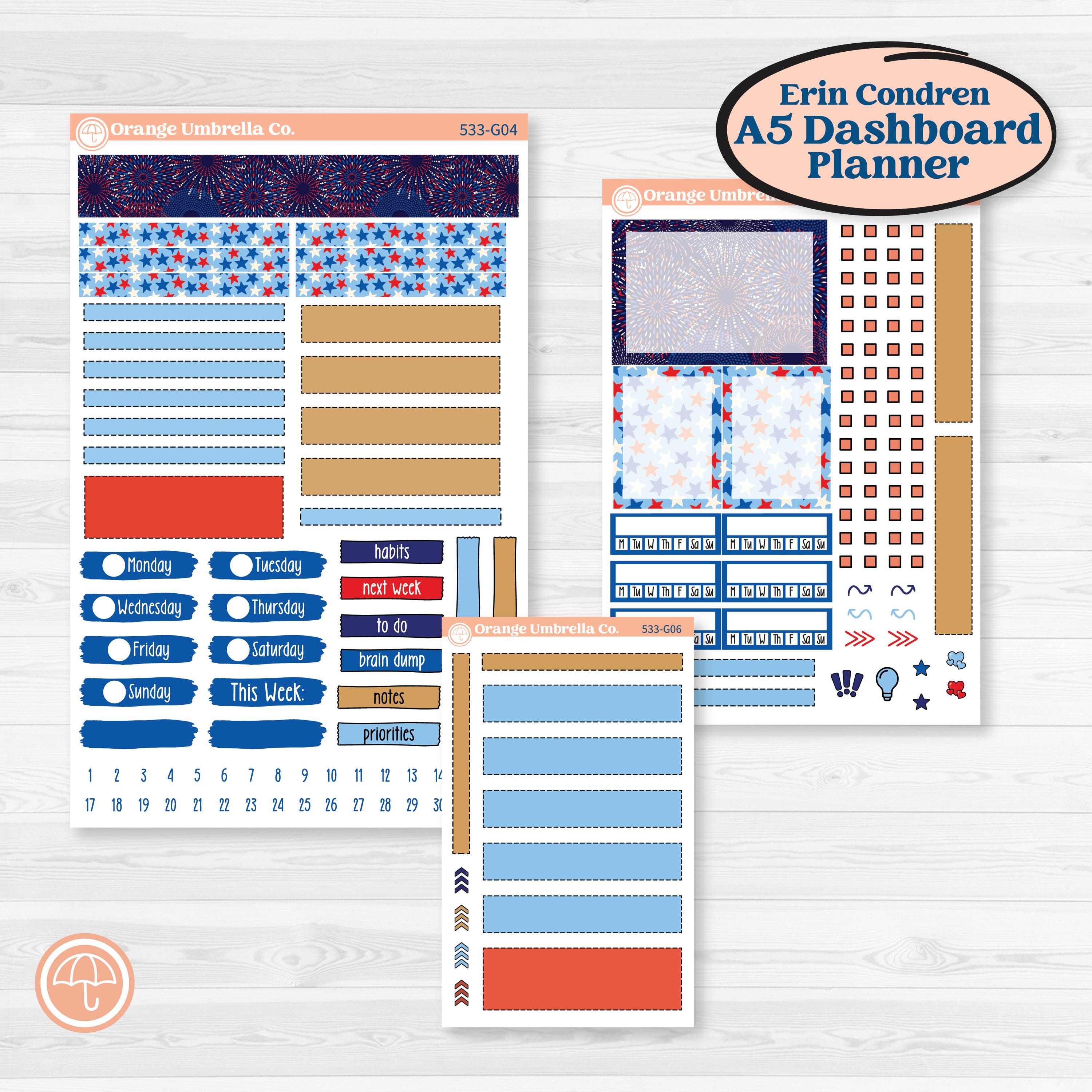 Fourth of July | Erin Condren A5 Weekly Dashboard Planner Kit Stickers | Red White & Kaboom | KIT-533-G4