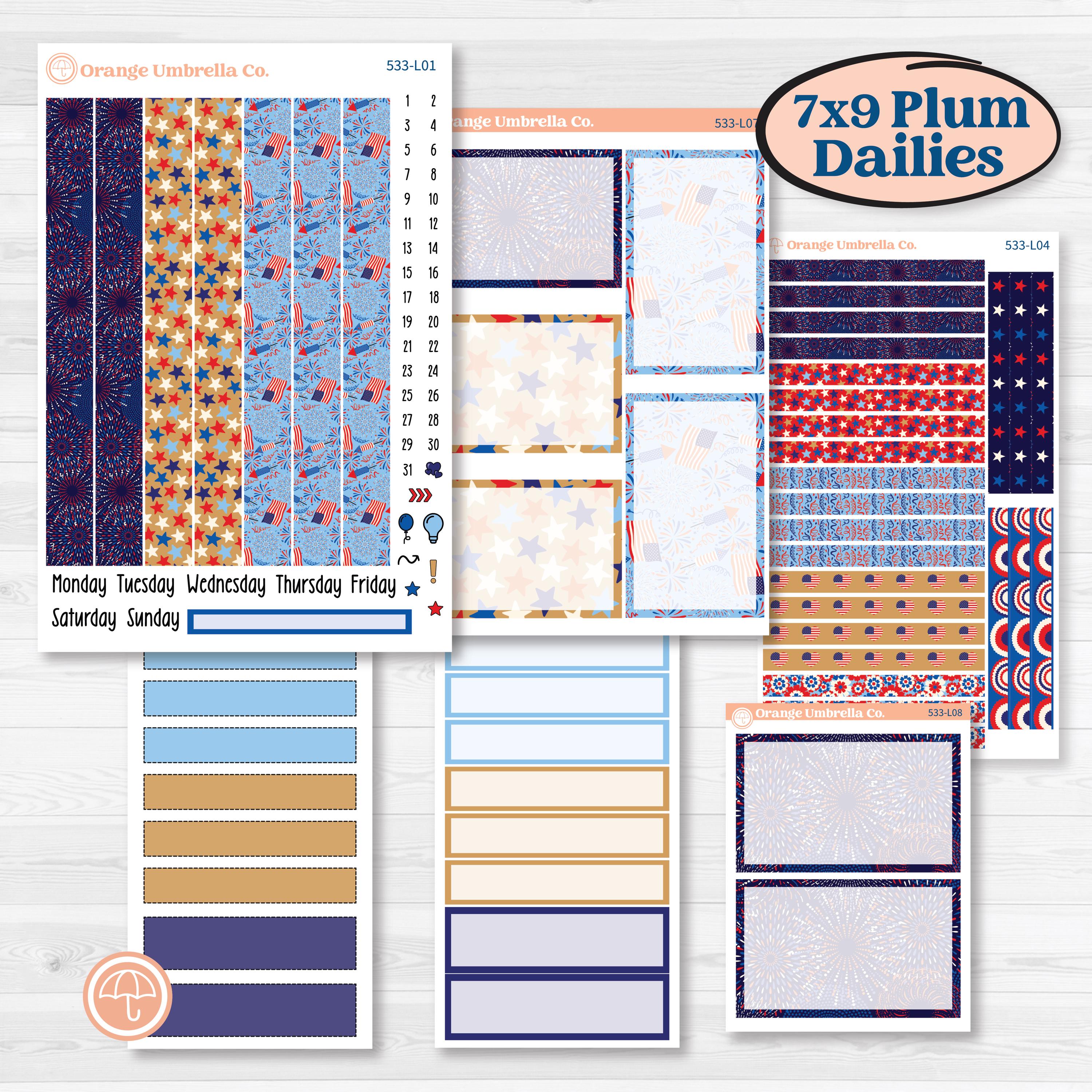 Fourth of July | 7x9 Plum Daily Planner Kit Stickers | Red White & Kaboom | KIT-533-L