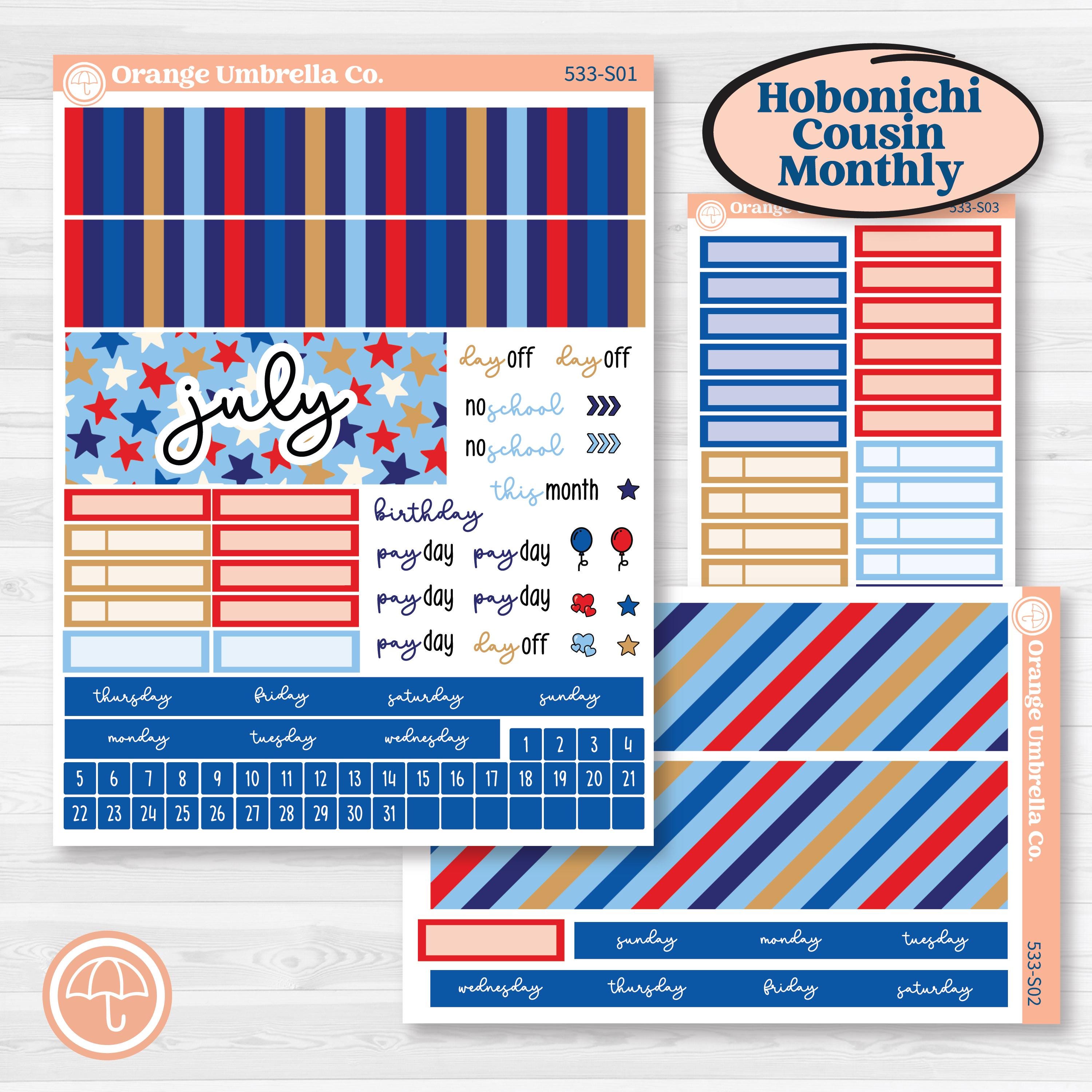 Fourth of July | Hobonichi Cousin Monthly Planner Kit Stickers | Red White & Kaboom | KIT-533-S