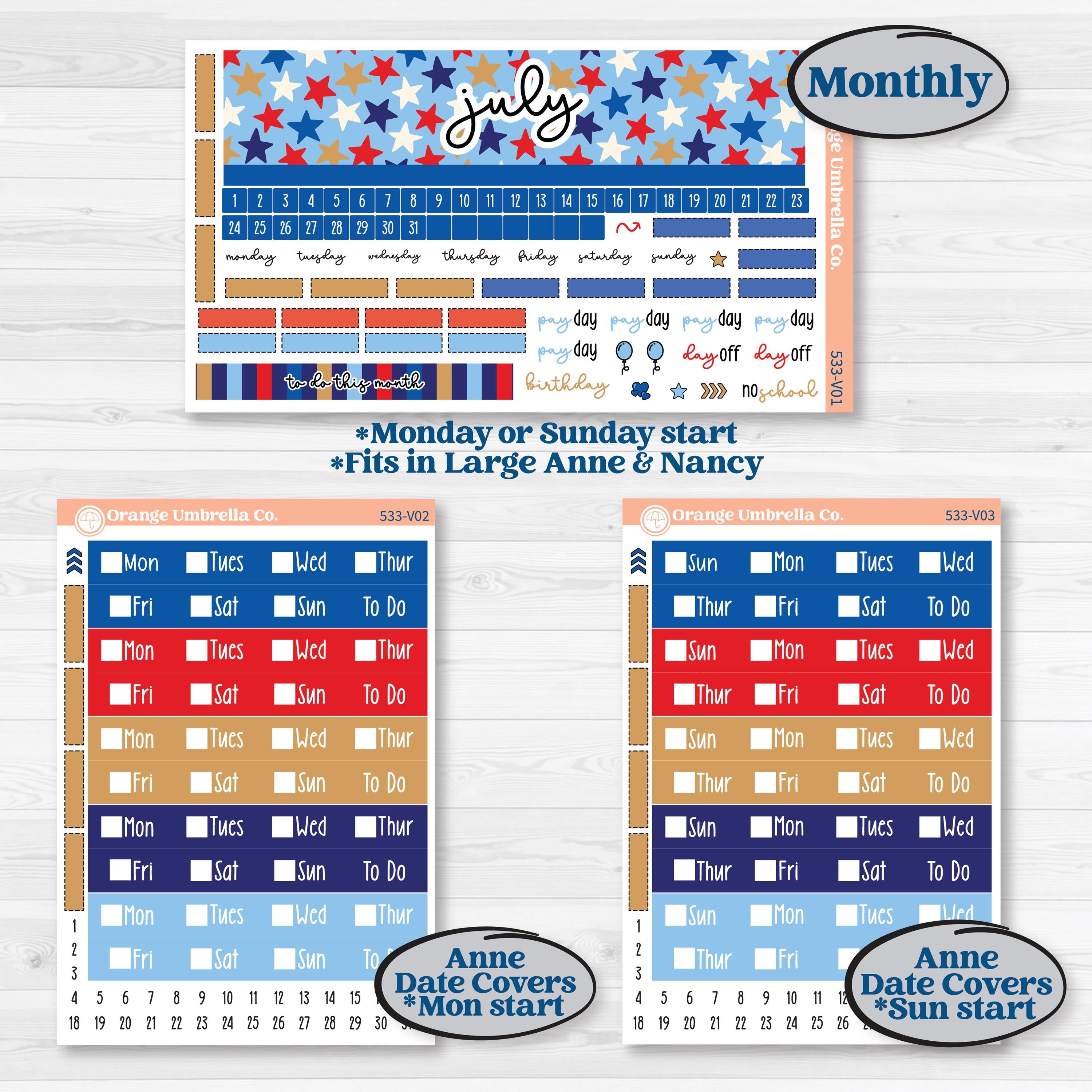 Fourth of July | Laurel Denise Nancy Large + Anne Large Planner Kit Stickers | Red White & Kaboom | KIT-533-V