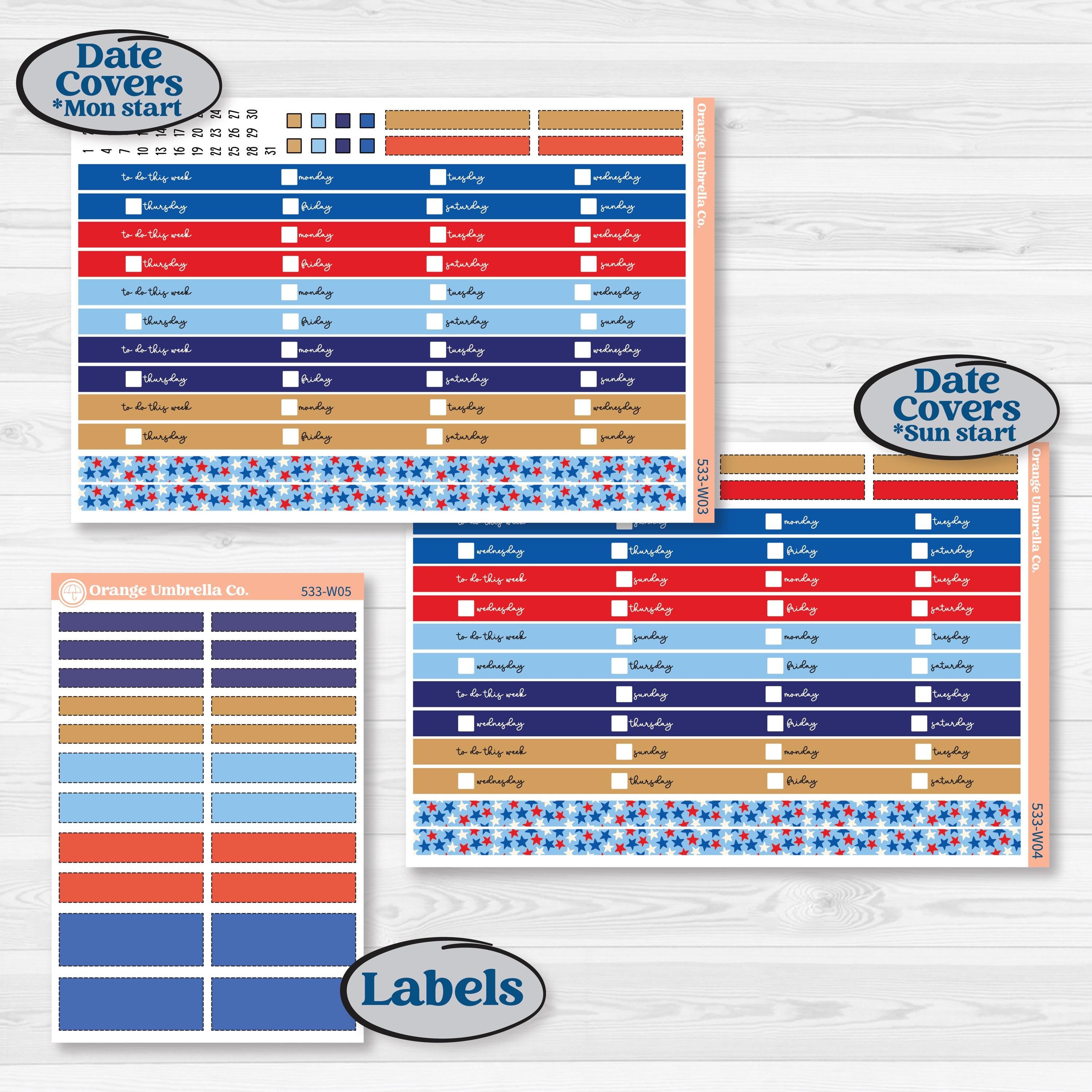 Fourth of July | Laurel Denise Scout Large Planner Kit Stickers | Red White & Kaboom | KIT-533-W