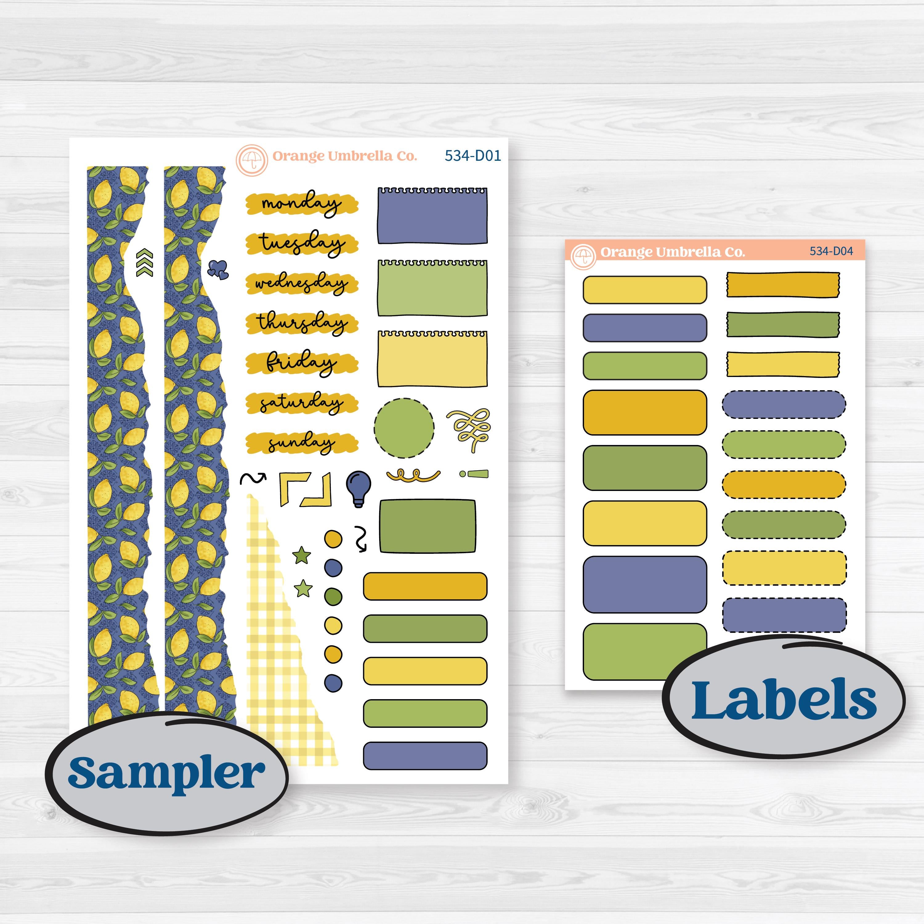 Summer Lemon Kit | Journaling or Scrapbooking Kit | Creative Junk Journal Planner Stickers | Lemonade Stand | KIT-534-D