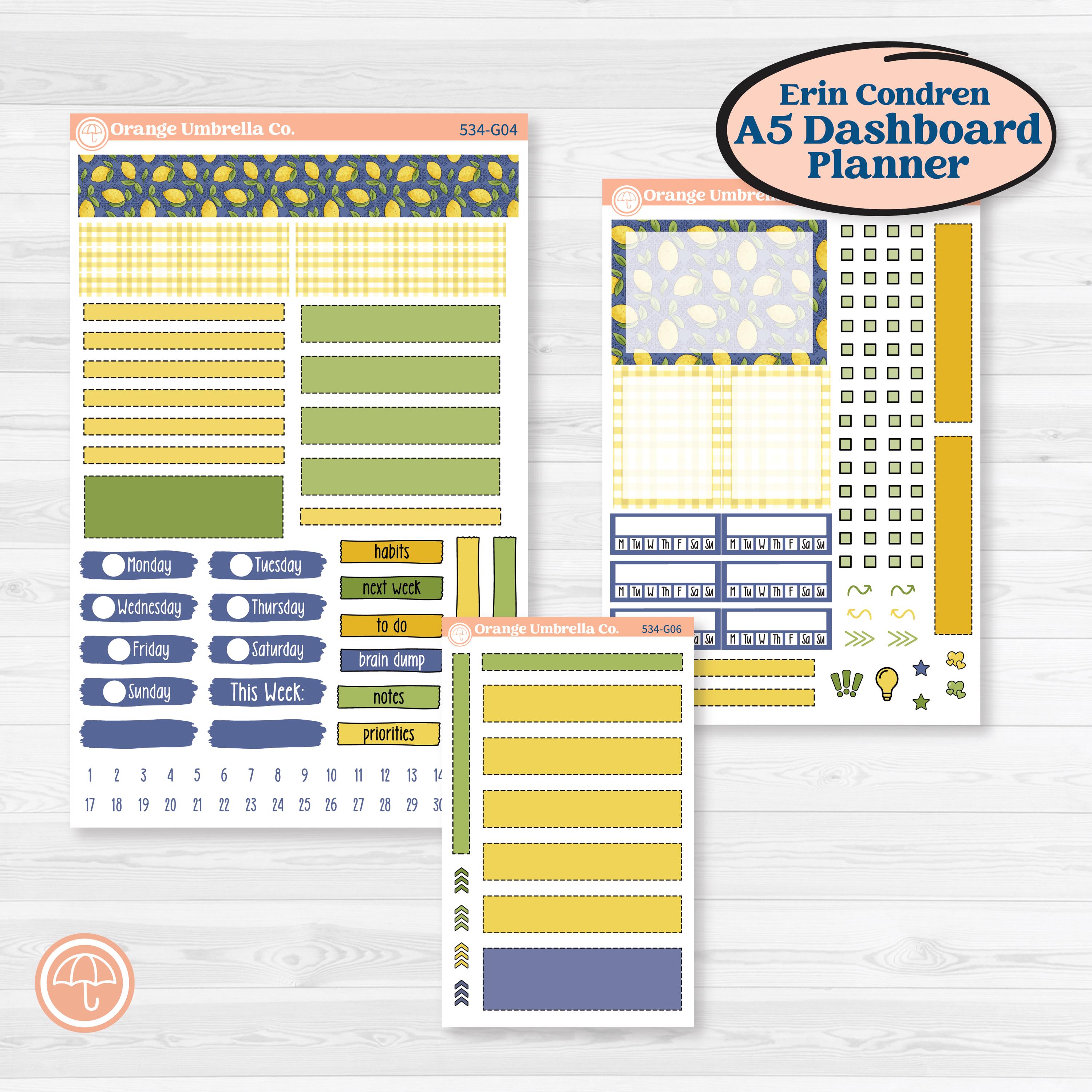 Summer Lemon Kit | Erin Condren A5 Weekly Dashboard Planner Kit Stickers | Lemonade Stand | KIT-534-G4