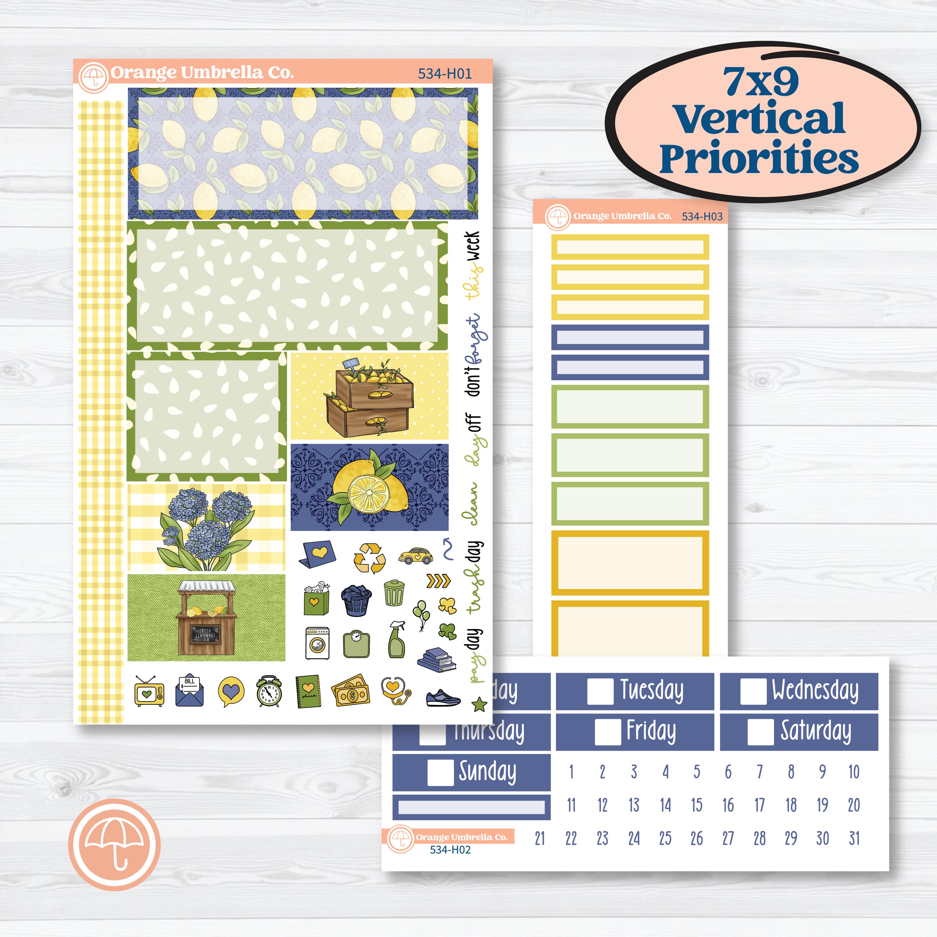 Summer Lemon Kit | Plum Vertical Priorities 7x9 Planner Kit Stickers | Lemonade Stand | KIT-534-H