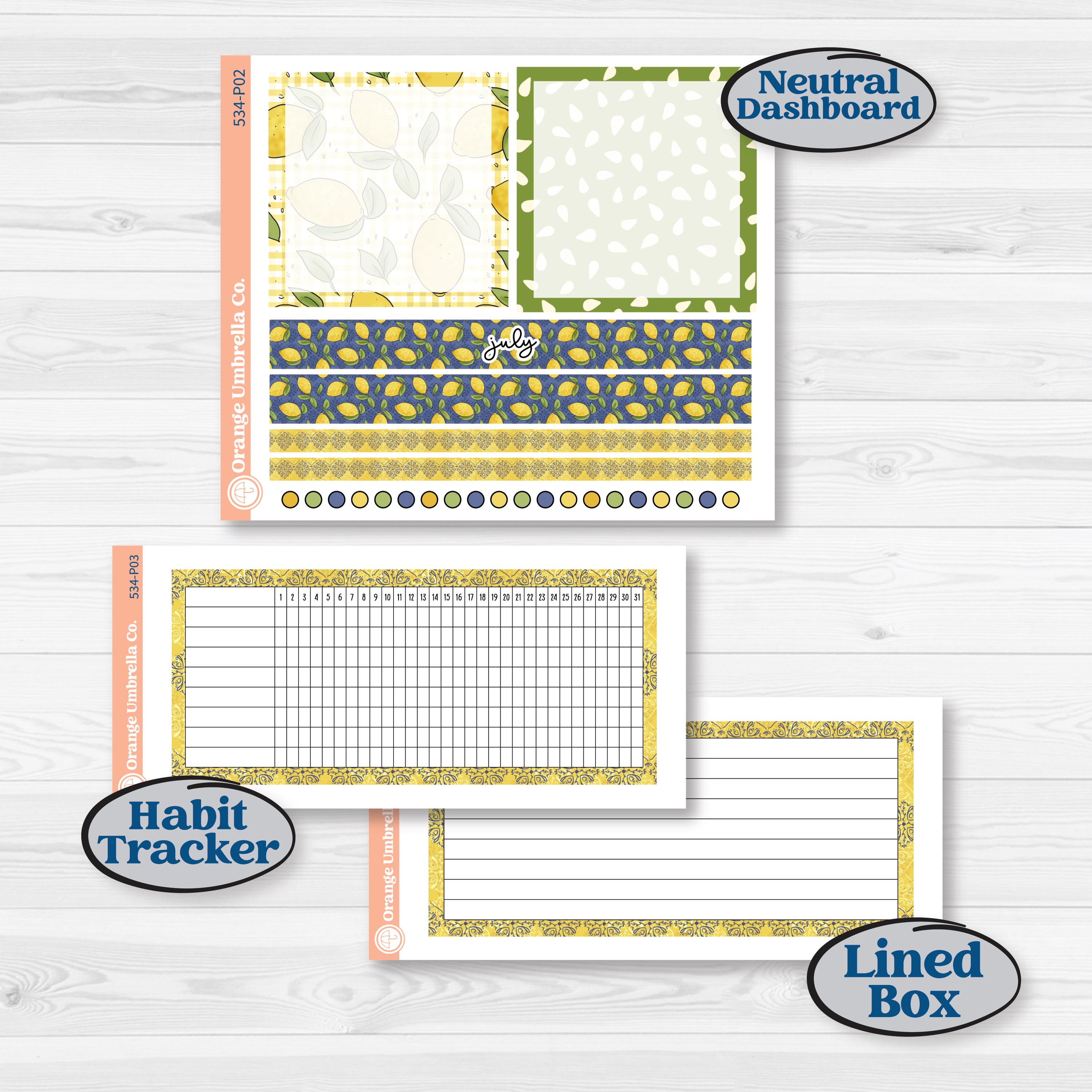 Summer Lemon Kit | A5 Plum Monthly & Dashboard Planner Kit Stickers | Lemonade Stand | KIT-34-P