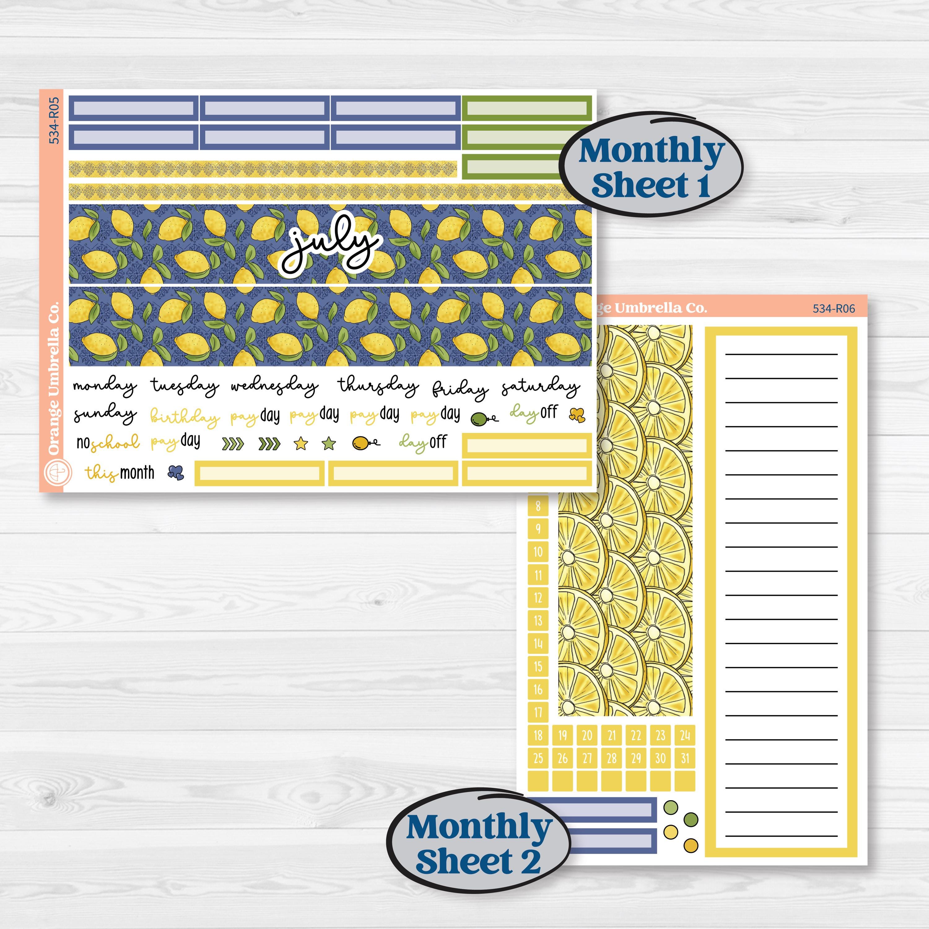 Summer Lemon Kit | 8.5x11 Plum Monthly & Dashboard Planner Kit Stickers | Lemonade Stand | KIT-534-R