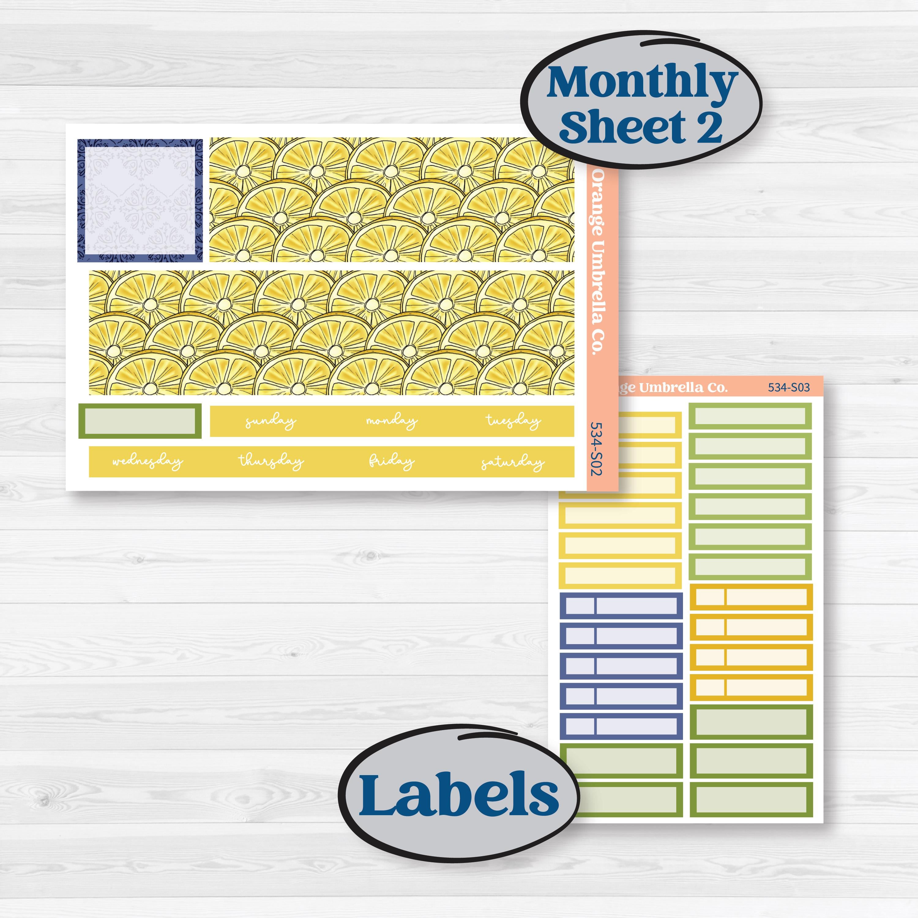 Summer Lemon Kit | Hobonichi Cousin Monthly Planner Kit Stickers | Lemonade Stand | KIT-534-S