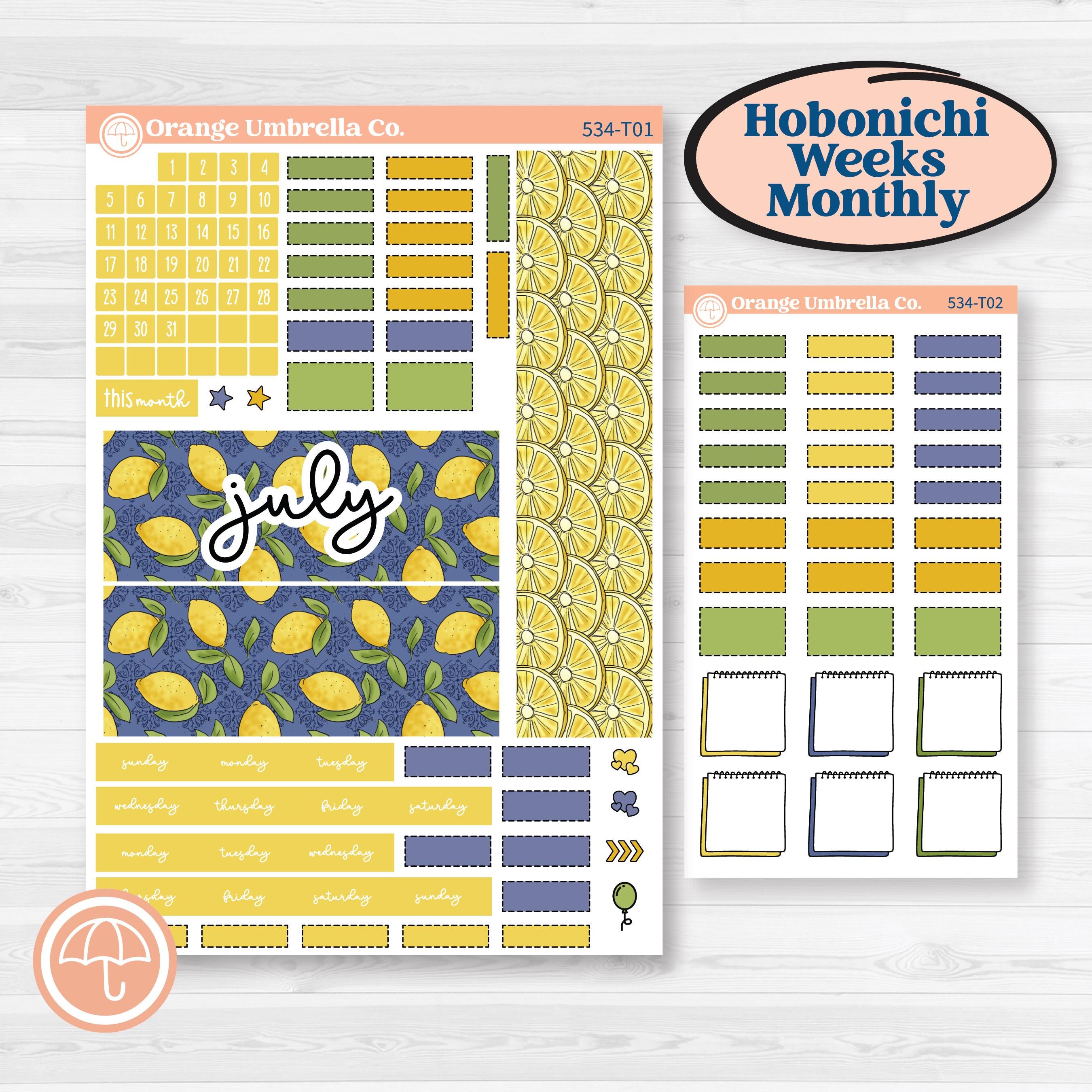 Summer Lemon Kit | Hobonichi Weeks Monthly Planner Kit Stickers | Lemonade Stand | KIT-534-T