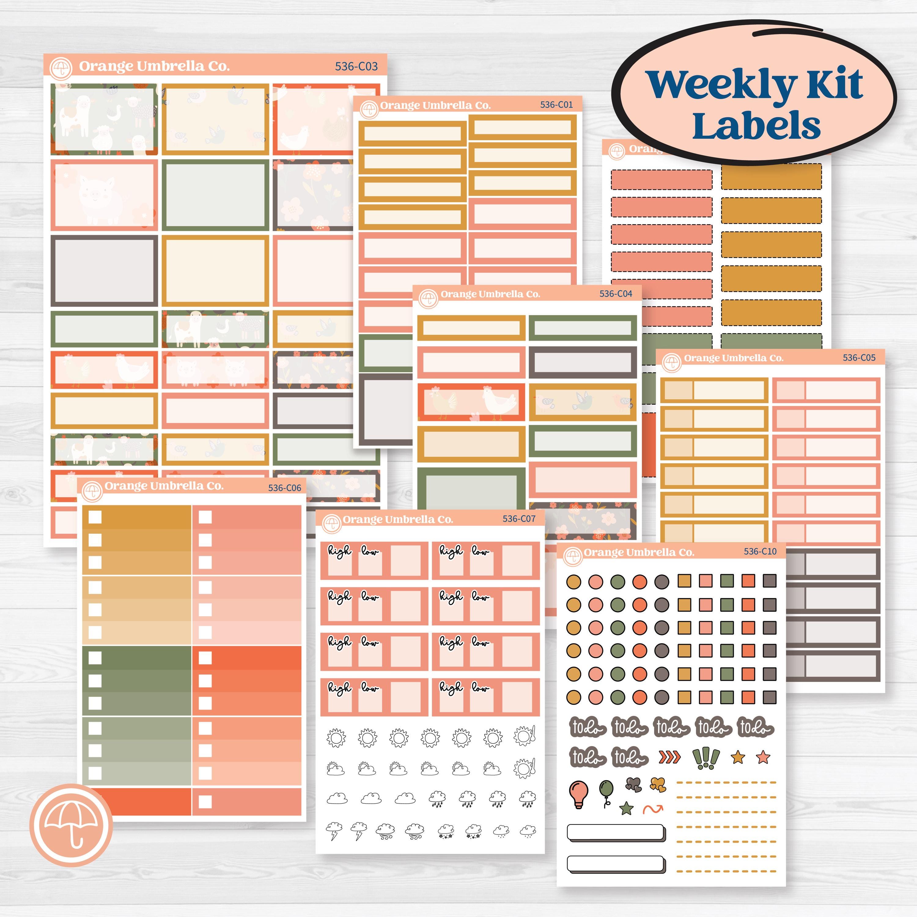 Playful Farmyard Kit | Weekly Add-On Labels Planner Kit Stickers | The Plot Chickens | KIT-536-C