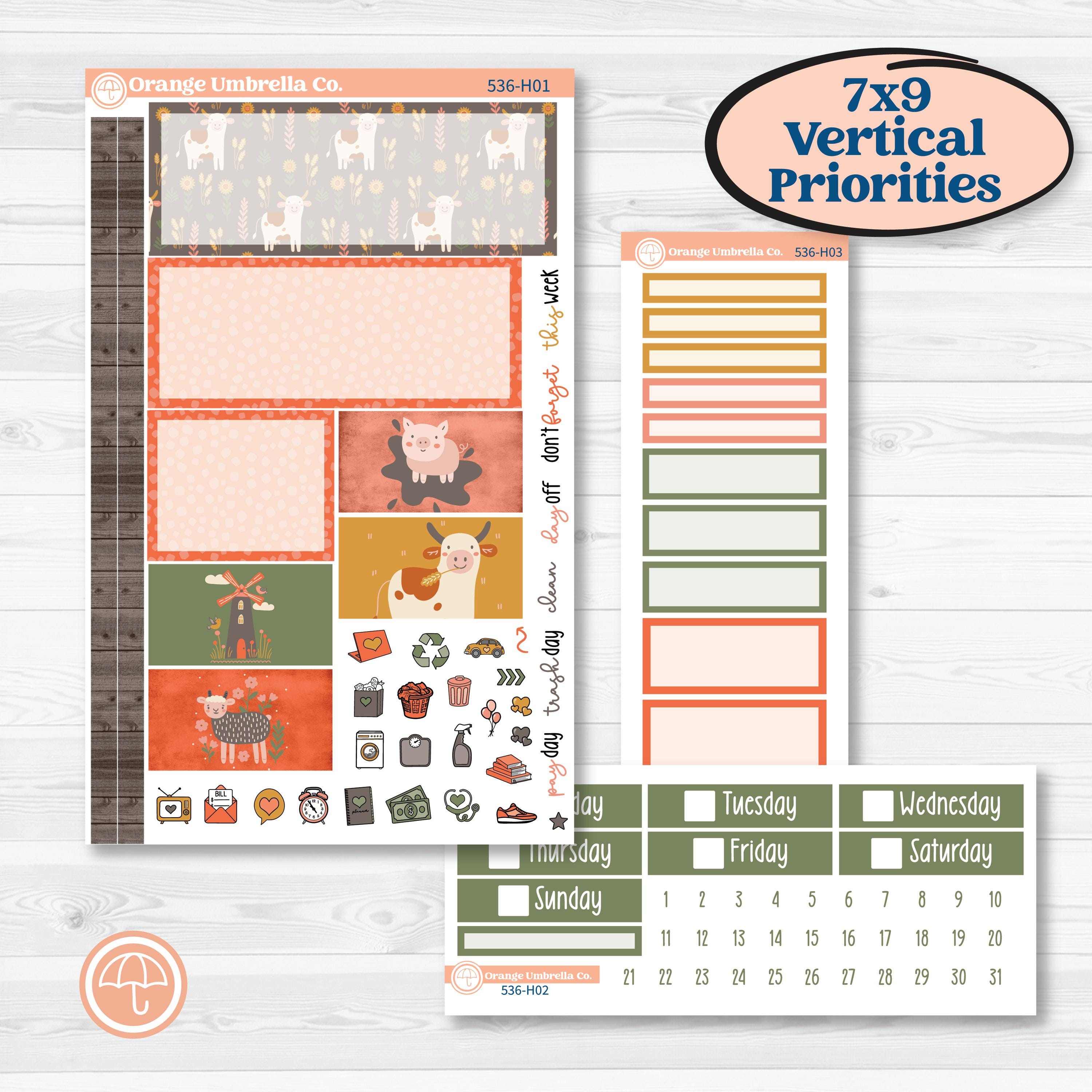 Playful Farmyard Kit | Plum Vertical Priorities 7x9 Planner Kit Stickers | The Plot Chickens | KIT-536-H