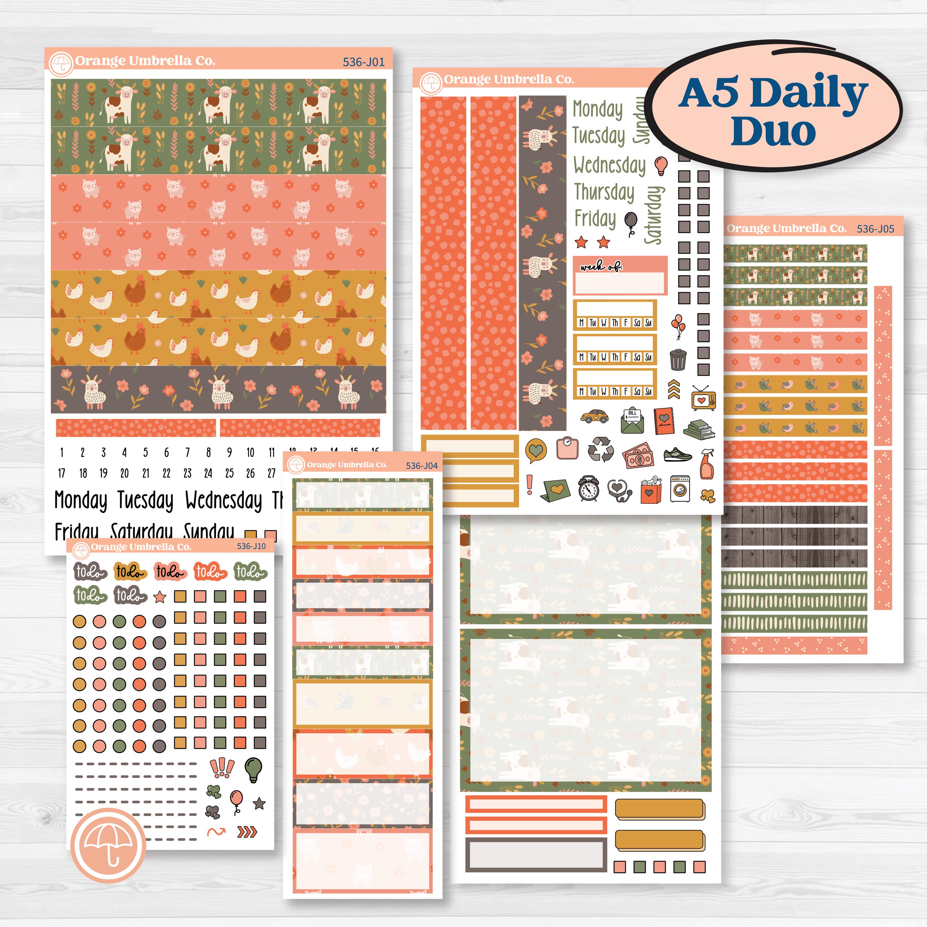 Playful Farmyard Kit | A5 Daily Duo Planner Kit Stickers | The Plot Chickens | KIT-536-J