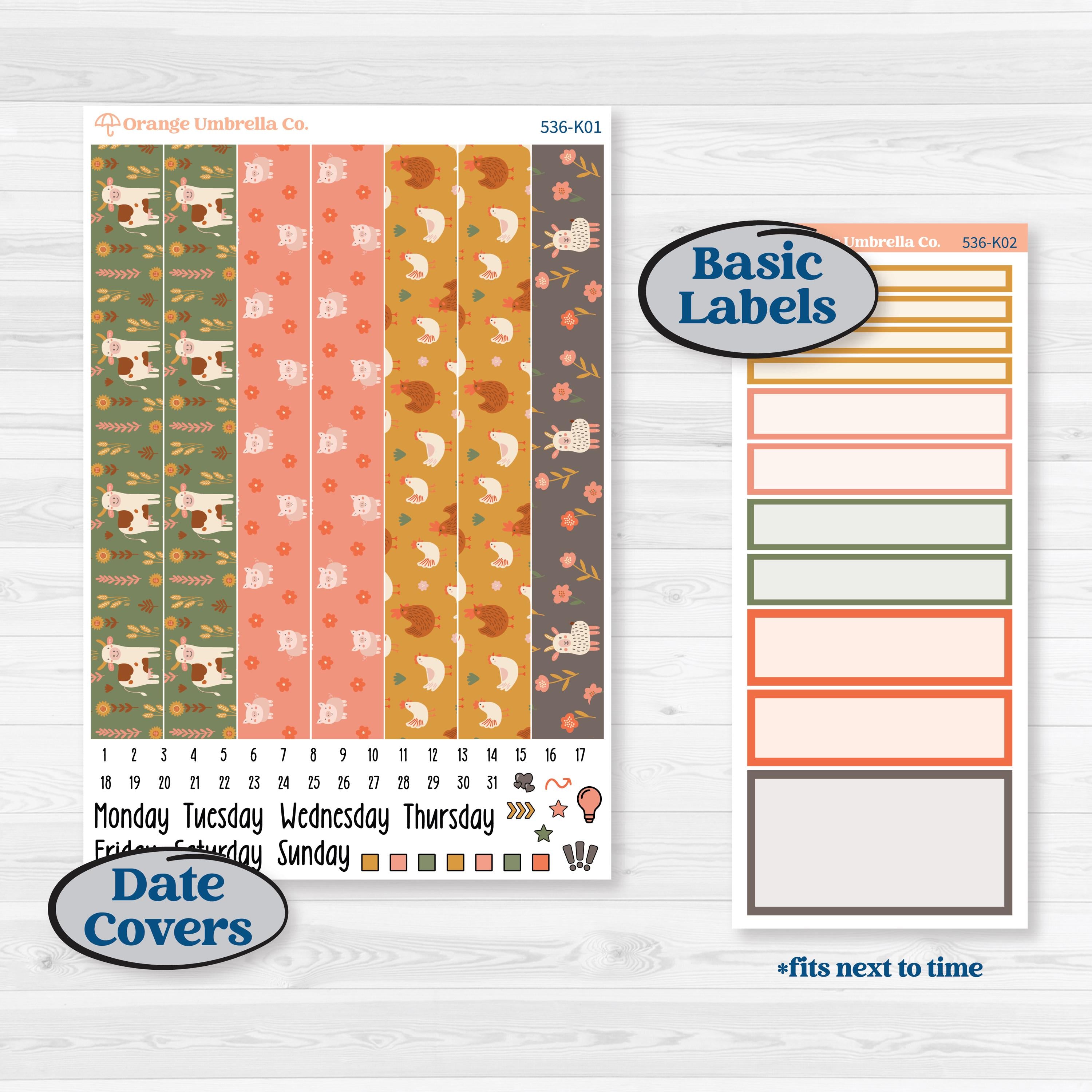Playful Farmyard Kit | 7x9 Erin Condren Daily Duo Planner Kit Stickers | The Plot Chickens | KIT-536-K