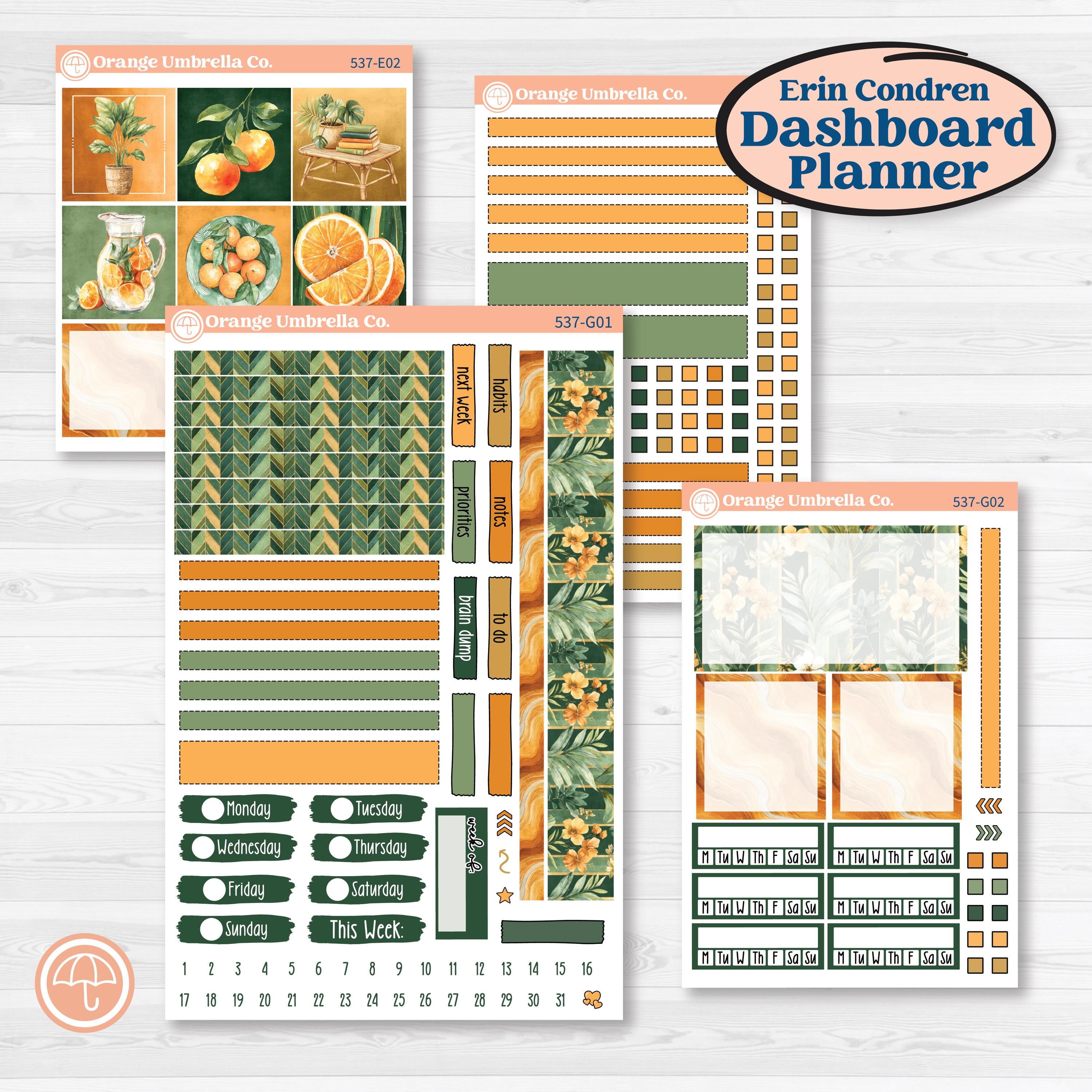 Orange Tropical Kit | Erin Condren 7x9 Weekly Dashboard Planner Kit Stickers | Valencia | KIT-537-G