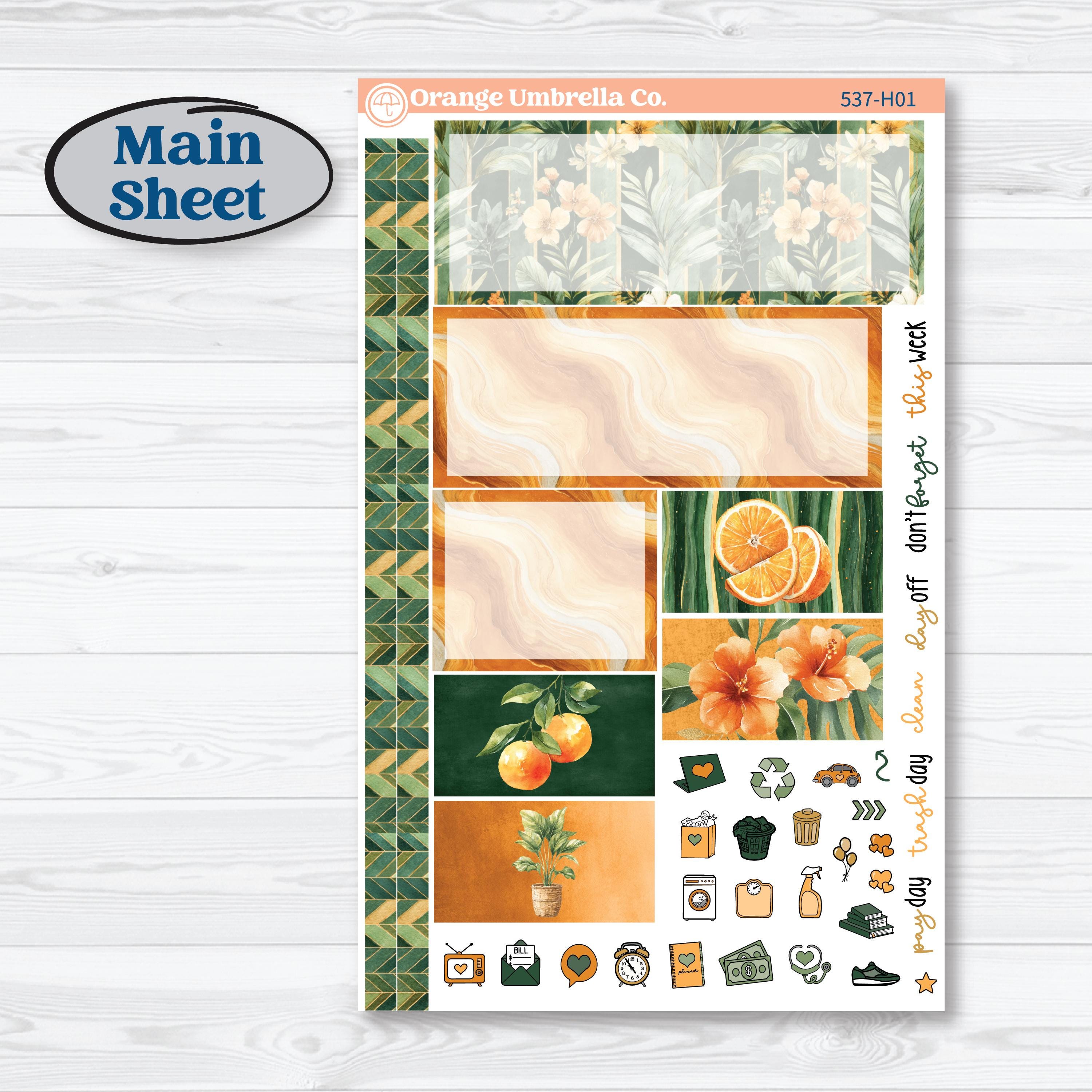 Orange Tropical Kit | Plum Vertical Priorities 7x9 Planner Kit Stickers | Valencia | KIT-537-H