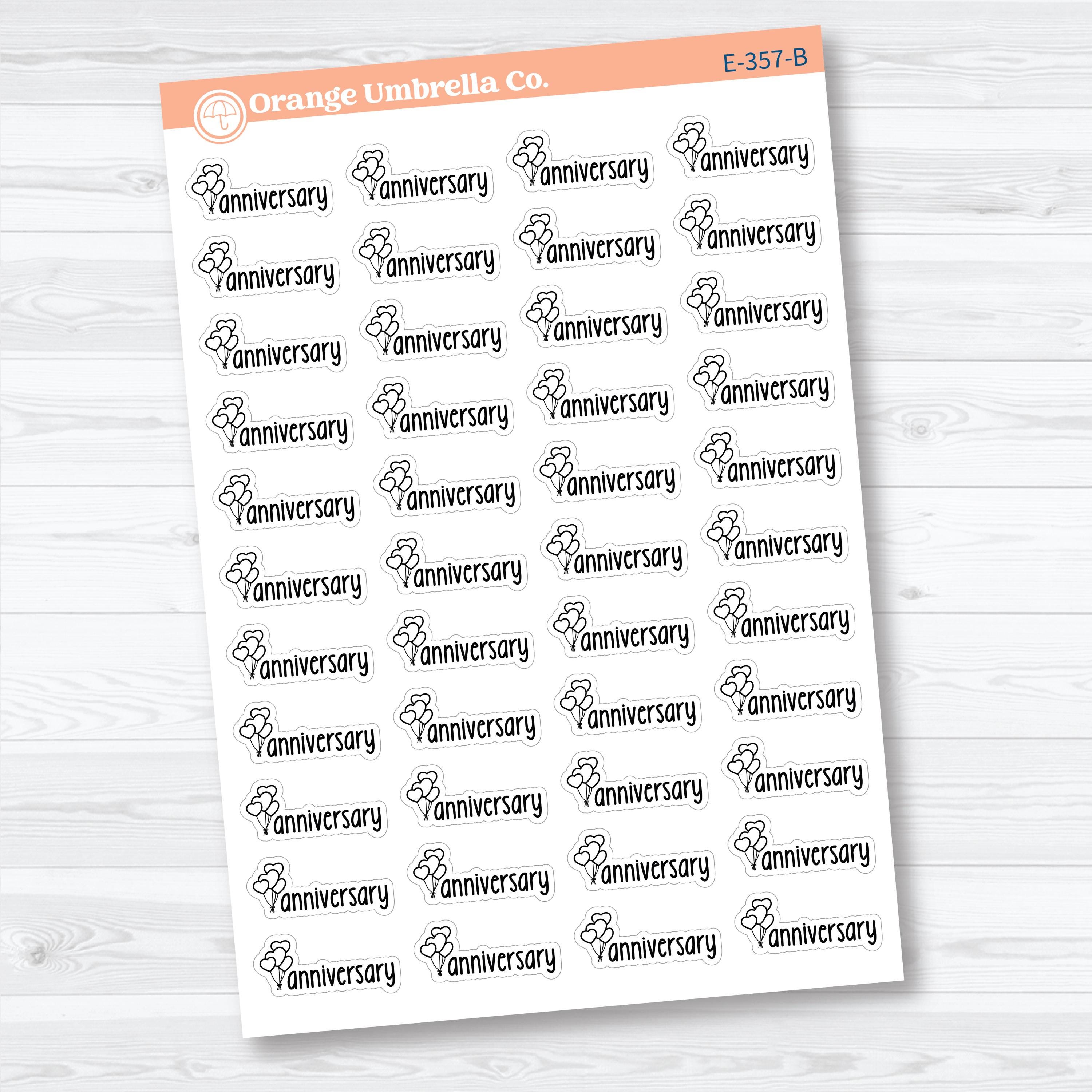 Anniversary Stickers | Doodled Event Planner Stickers | F18 | E-357