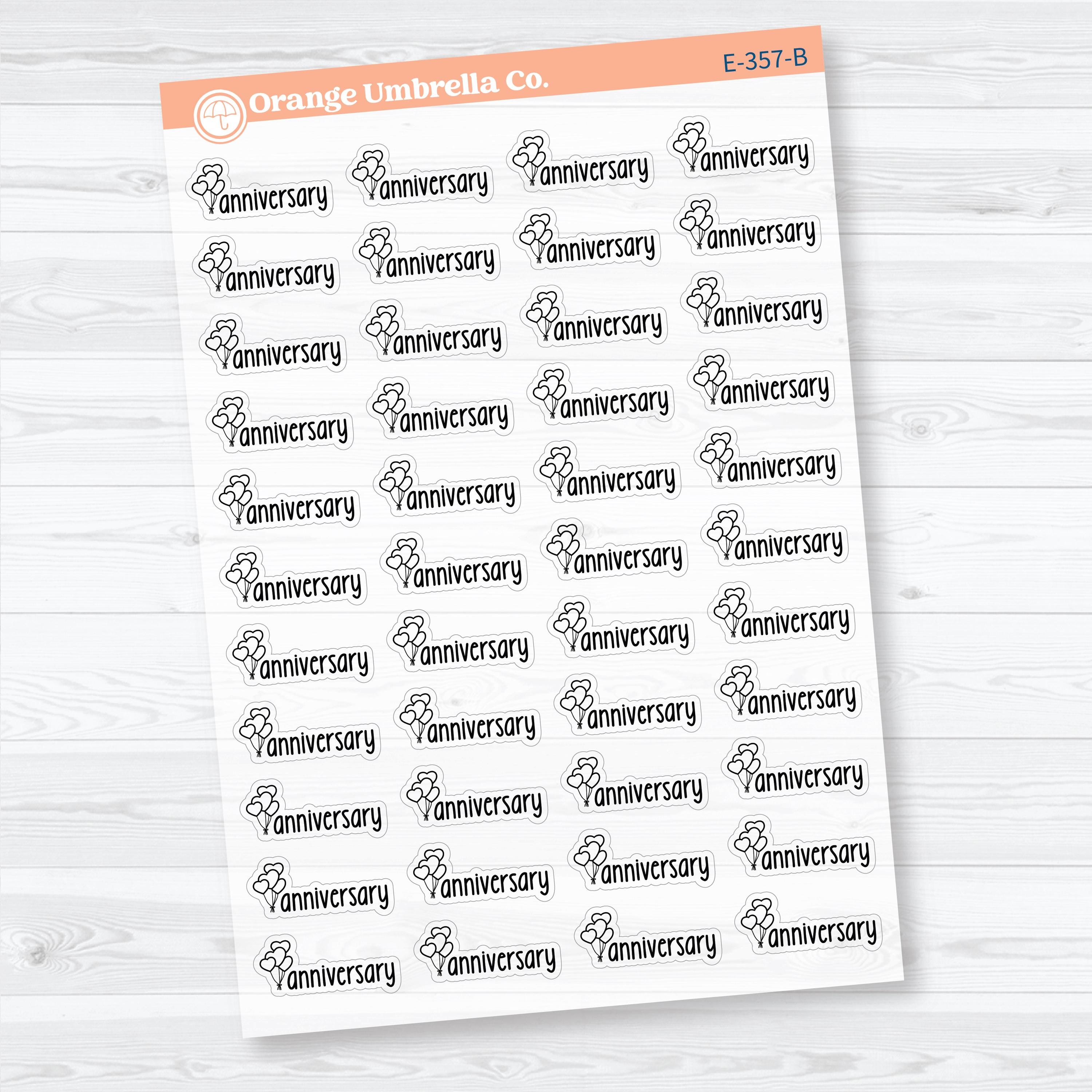 Anniversary Clear Matte Stickers | Doodled Event Planner Stickers | F18 | E-357-CM