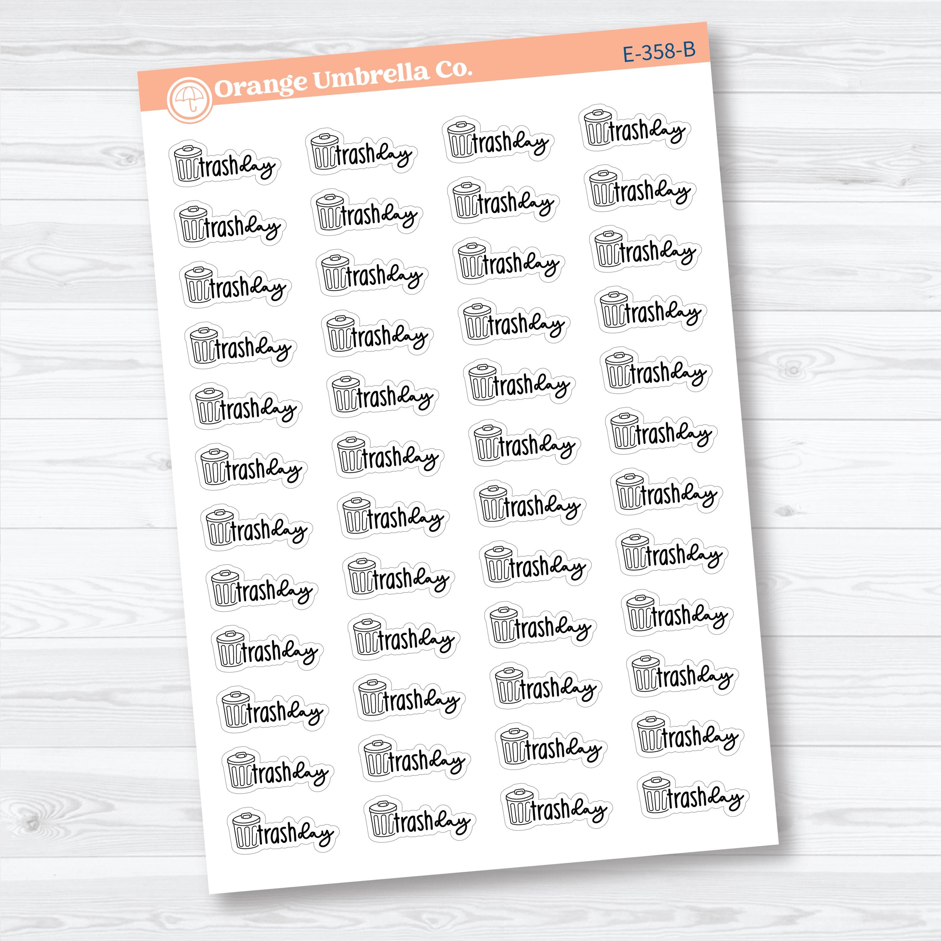 Trash Day Stickers | Doodled Event Planner Stickers | F18 | E-358