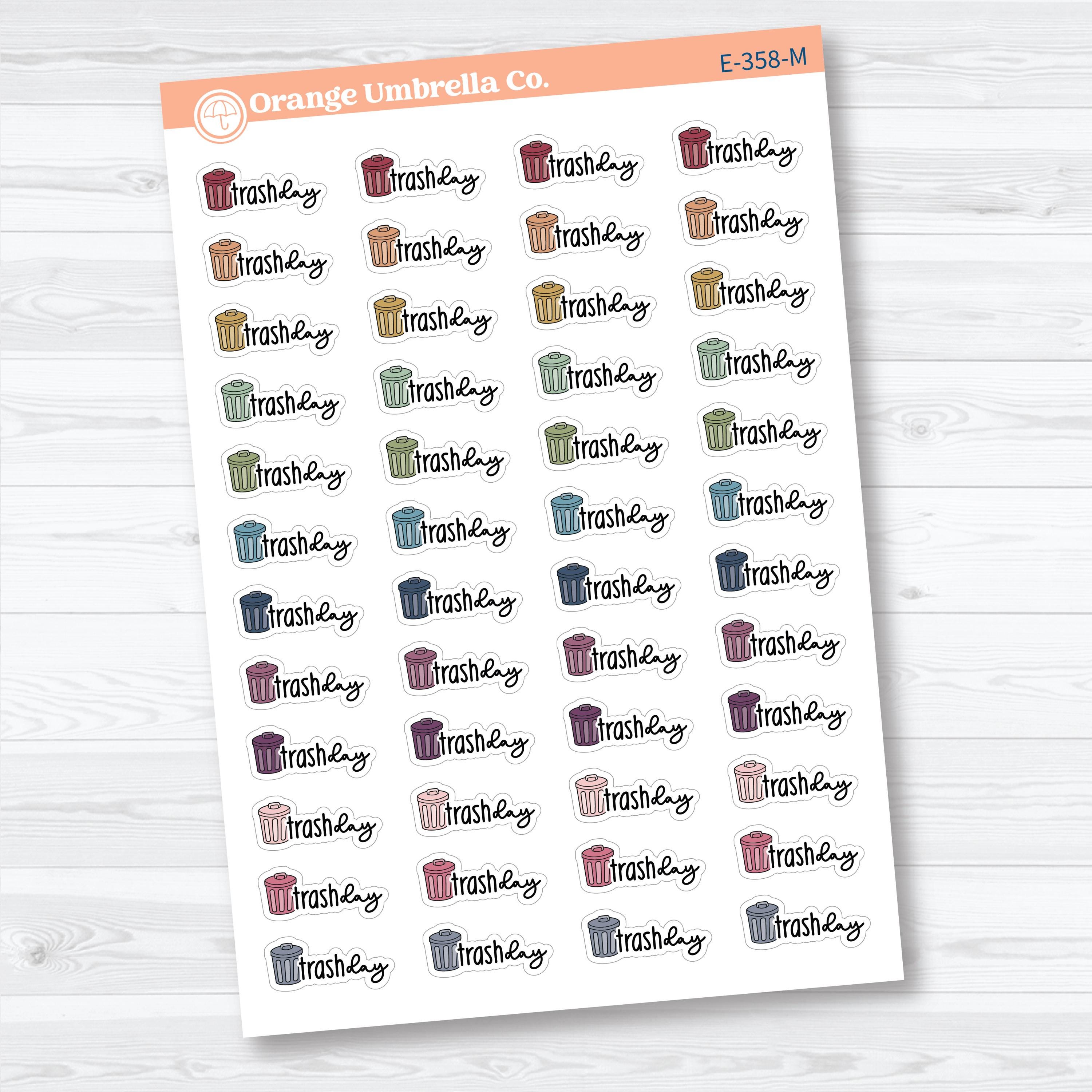 Trash Day Stickers | Doodled Event Planner Stickers | F18 | E-358