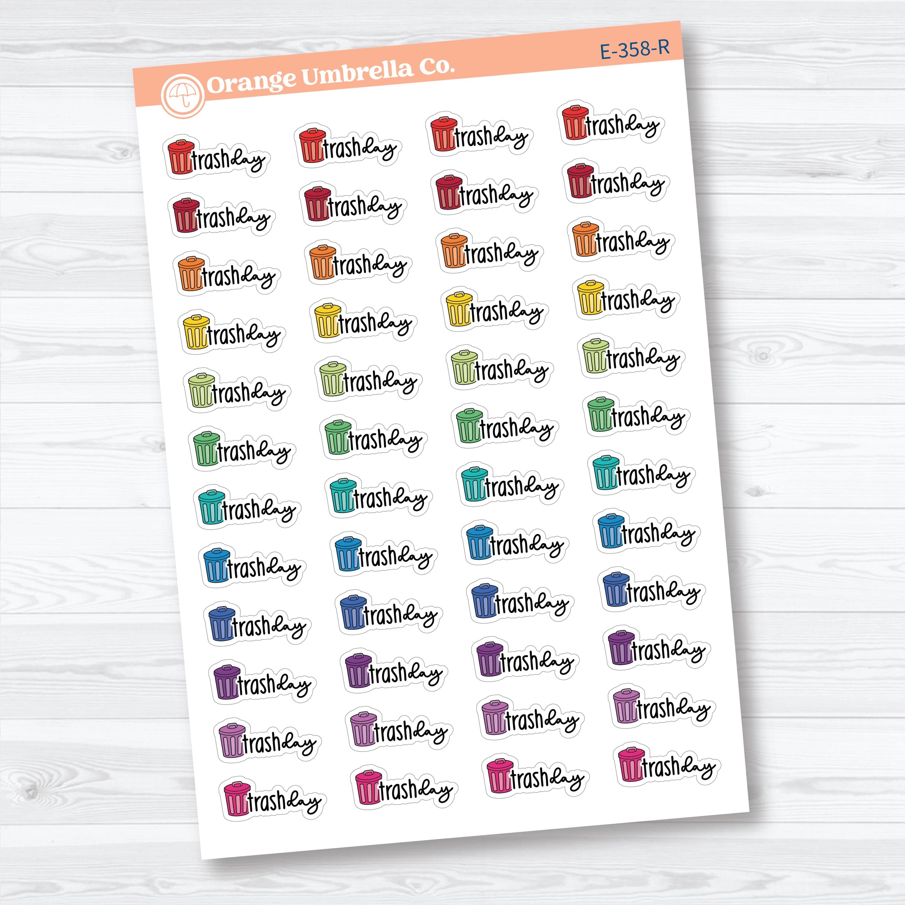 Trash Day Stickers | Doodled Event Planner Stickers | F18 | E-358