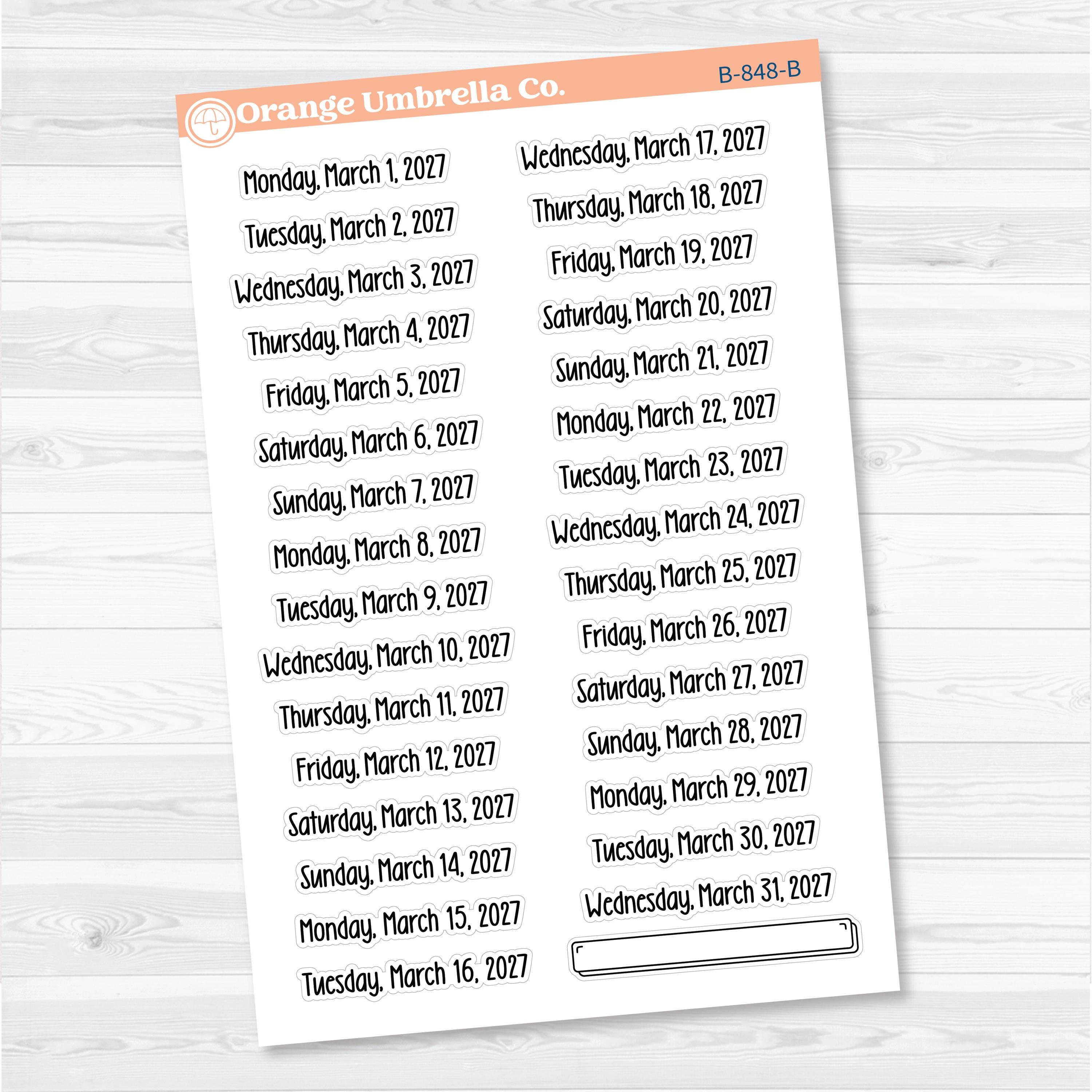 Dates of the Month 2027 | January-June Planner Stickers | F18 | B-846-851-B