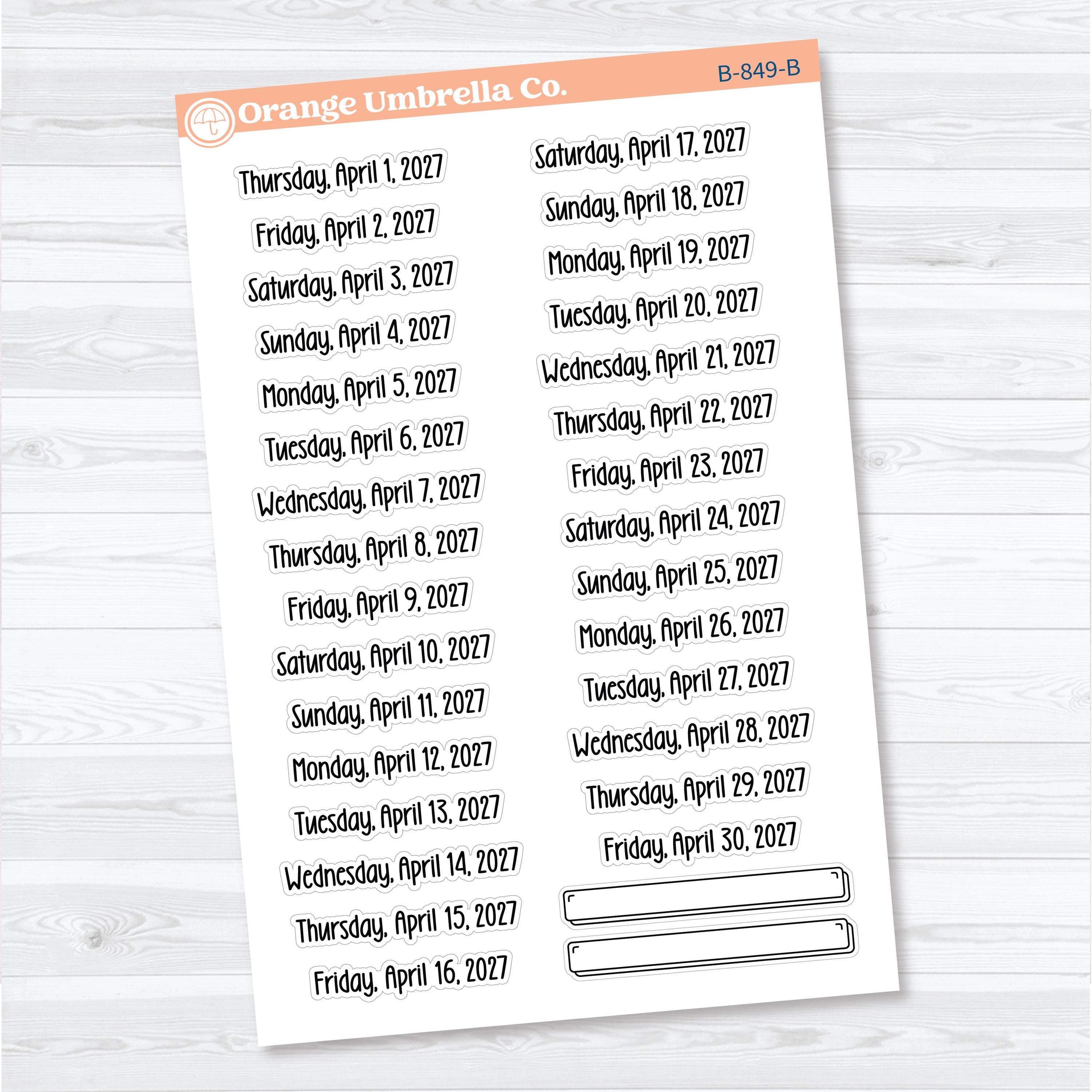Dates of the Month 2027 | January-June Planner Stickers | F18 | B-846-851-B