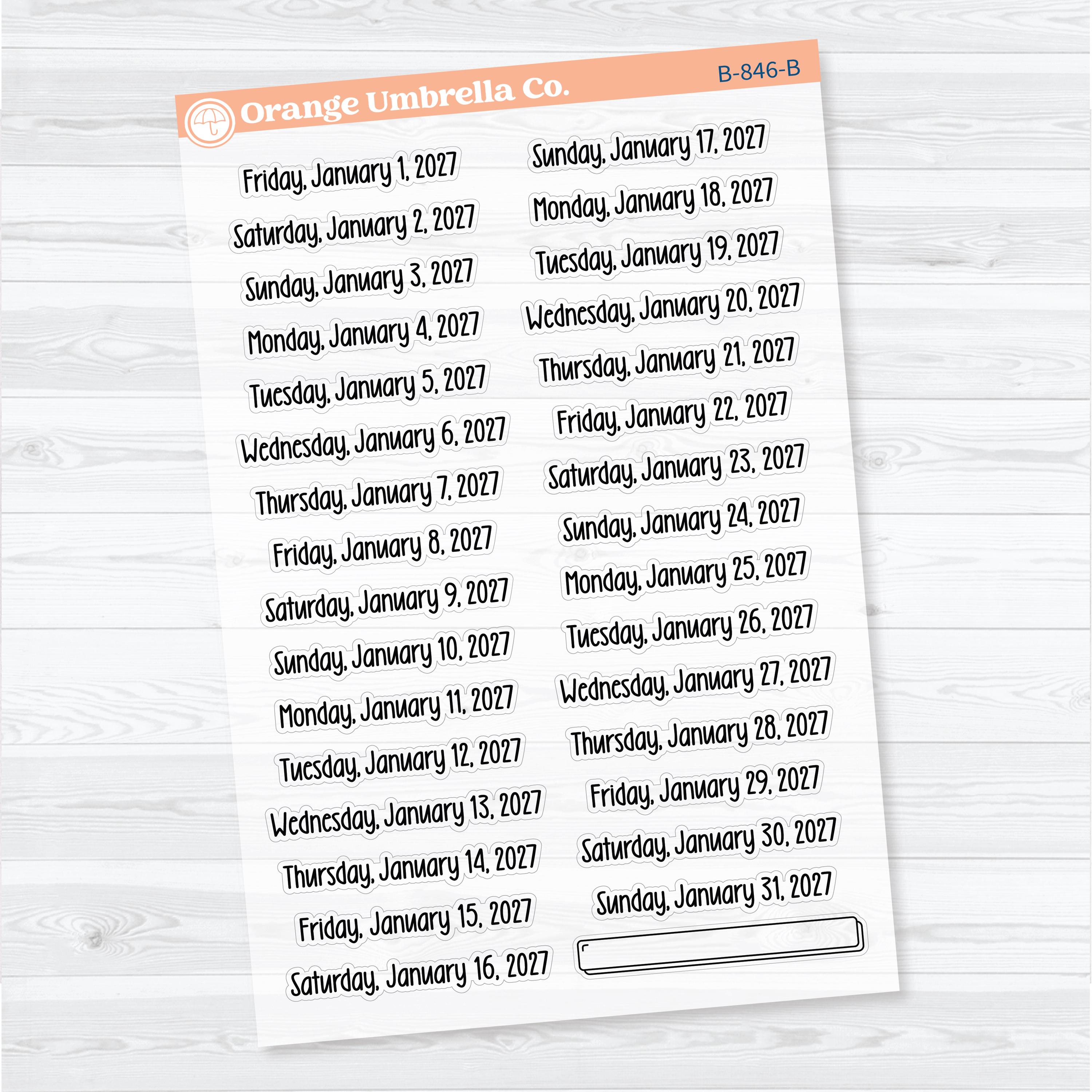 Dates of the Month 2027 Clear Matte | January-June Planner Stickers | F18 | B-846-851-BCM