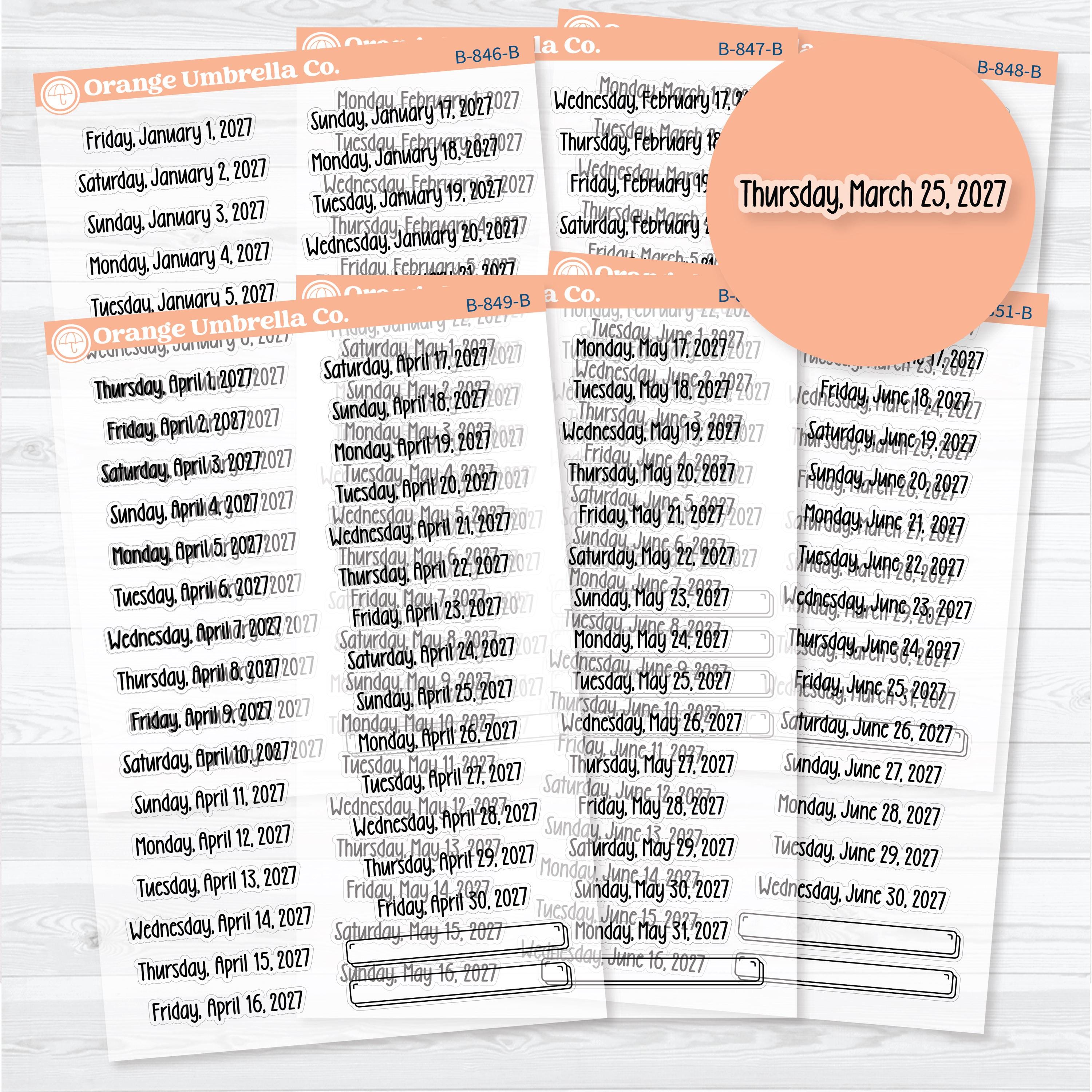 Dates of the Month 2027 Clear Matte | January-June Planner Stickers | F18 | B-846-851-BCM