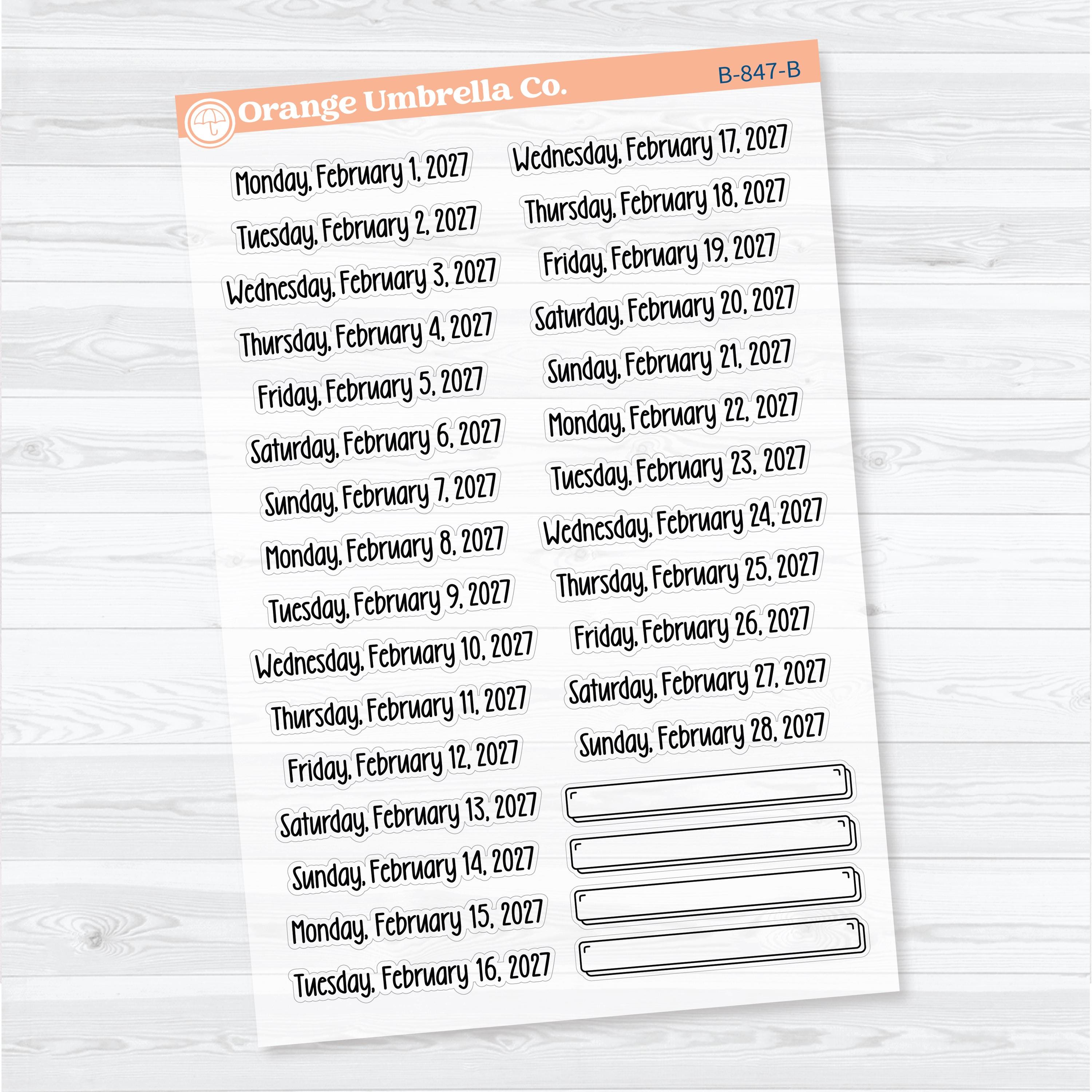 Dates of the Month 2027 Clear Matte | January-June Planner Stickers | F18 | B-846-851-BCM