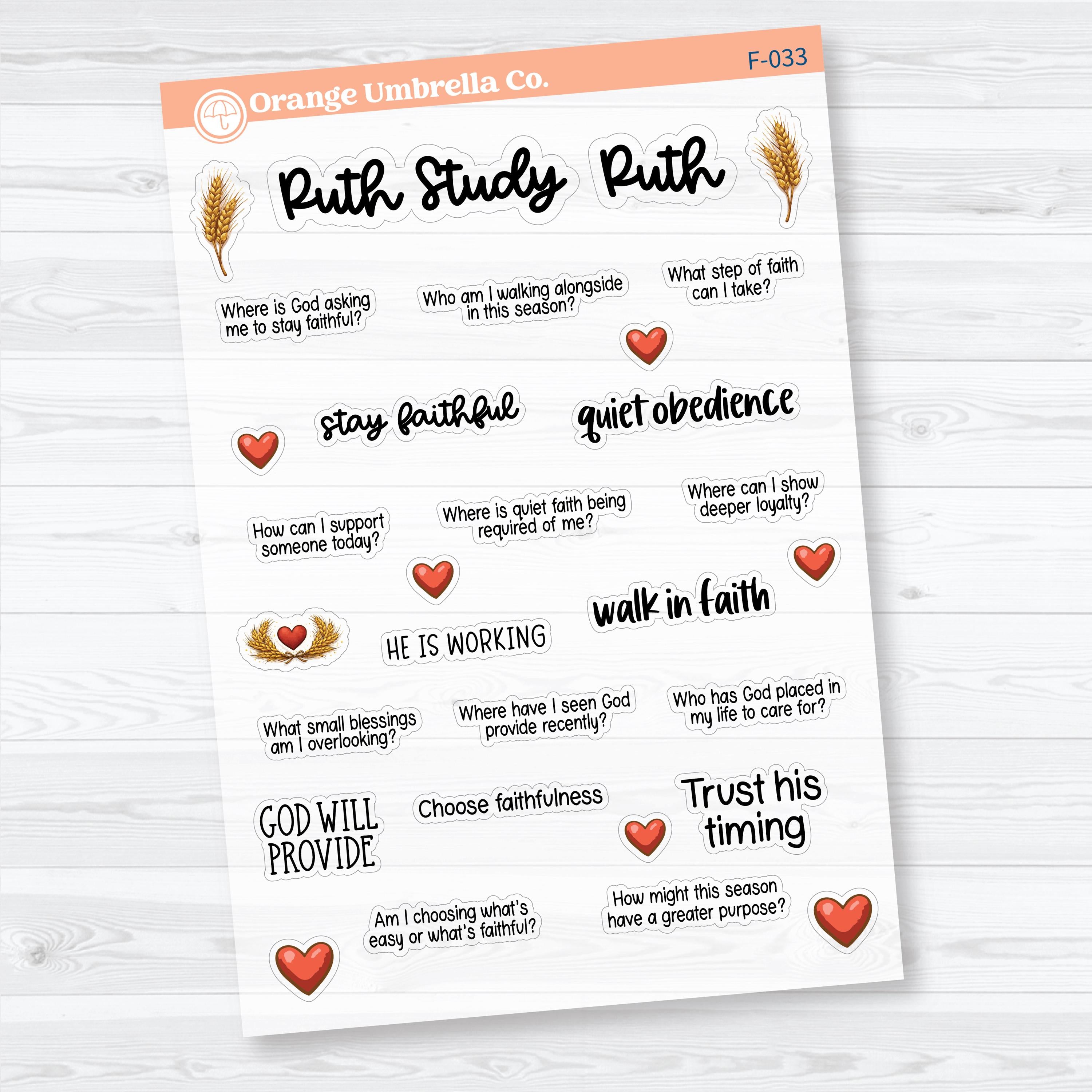 Ruth Bible Study Clear Matte Faith-Based Planner & Bible Journaling Stickers | F-032-F-034-CM