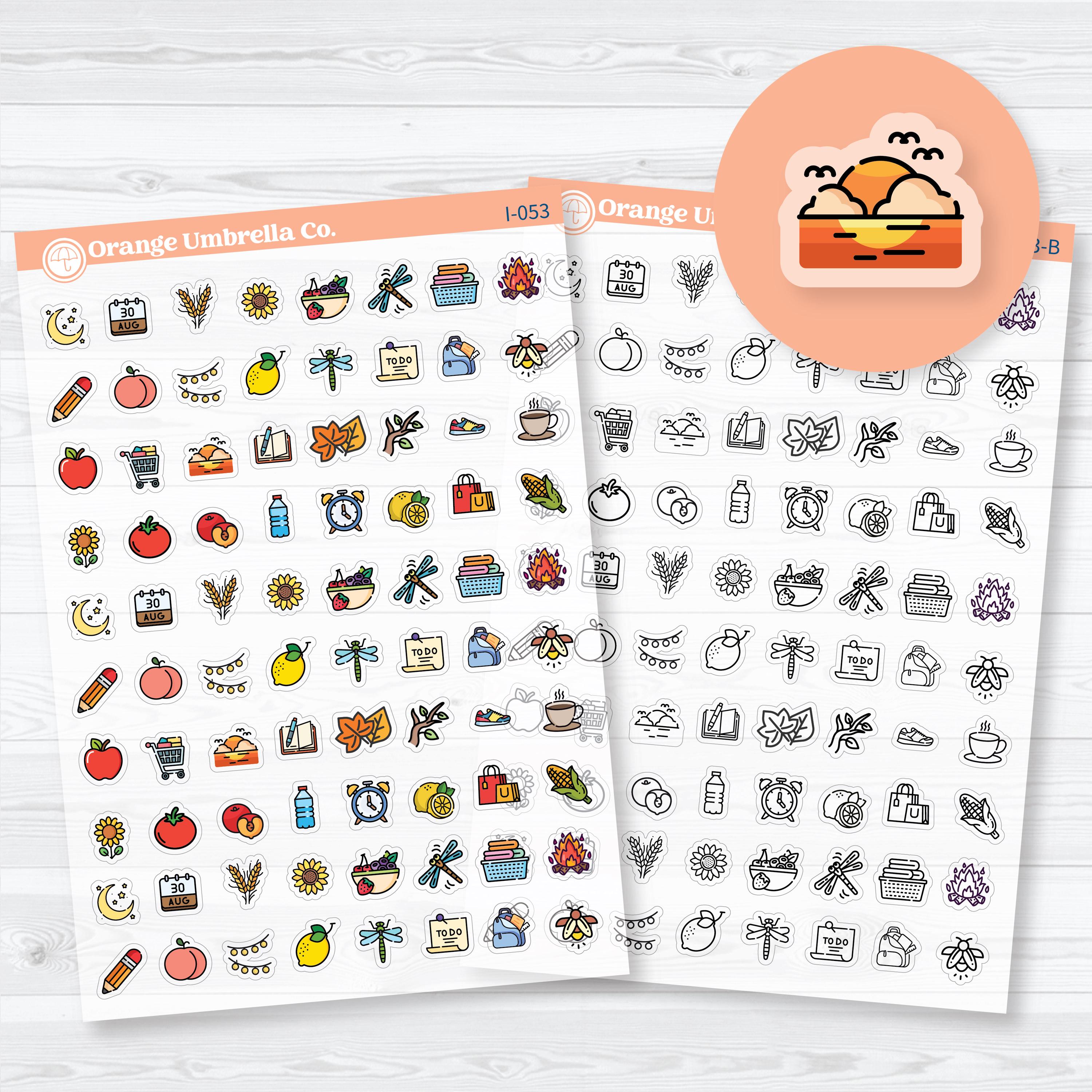 August Themed Icons Clear Matte | Planner Stickers | I-053-CM