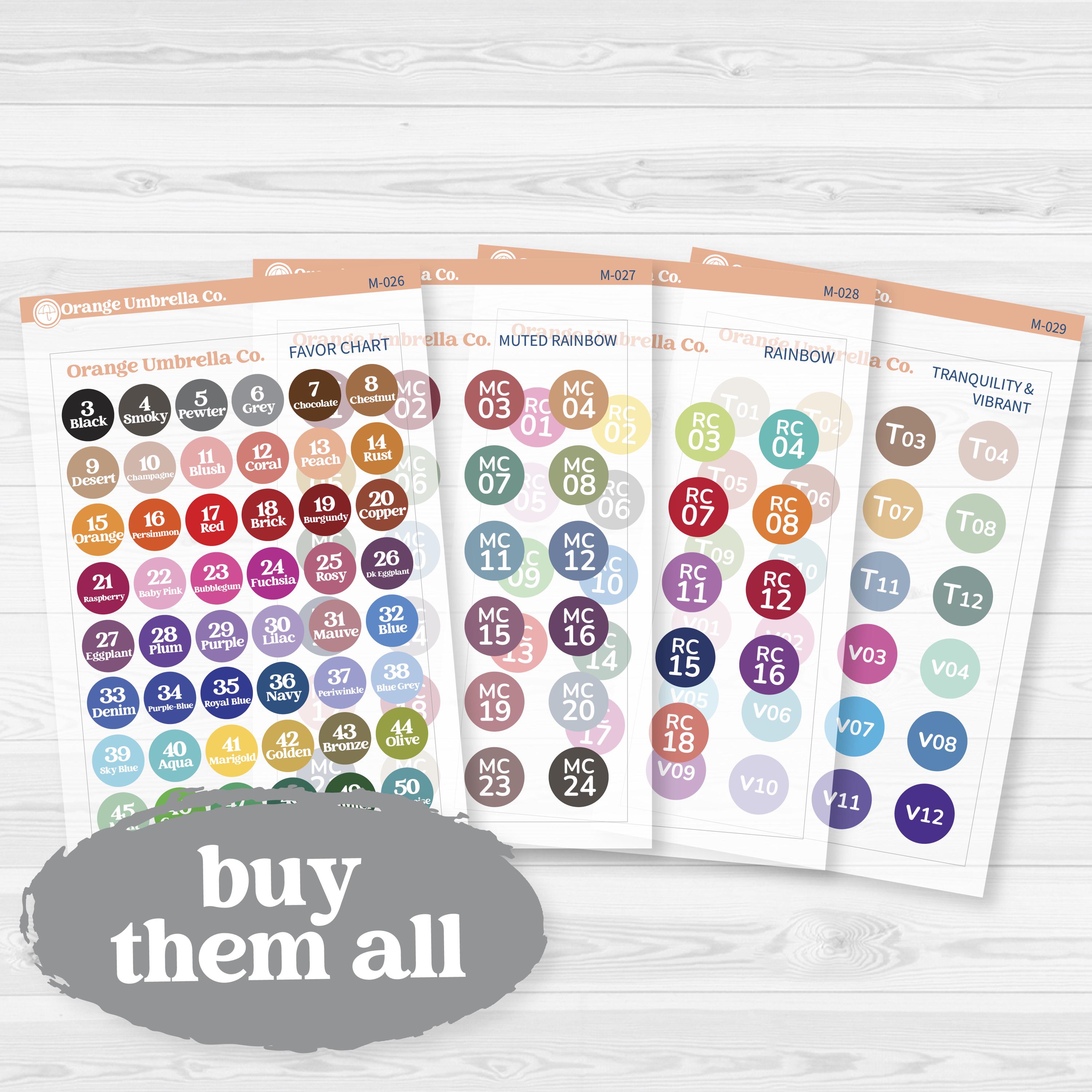 Clear Matte Planner Sticker Color Charts & Reference Guide | Script Color Planning Tool | M-026-029-CM