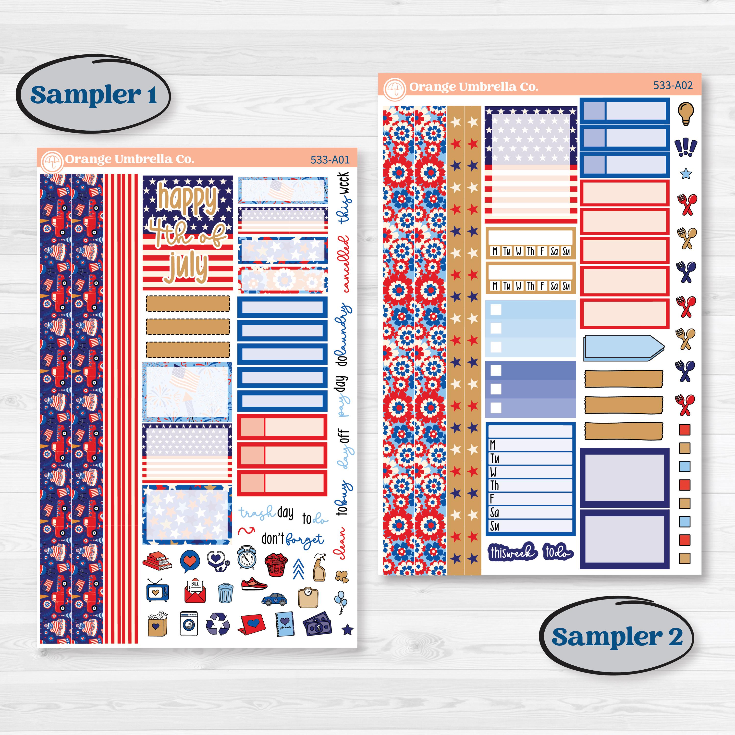 Fourth of July | Weekly Sticker Kit for Vertical Planners like Erin Condren | Red White & Kaboom | KIT-533-A