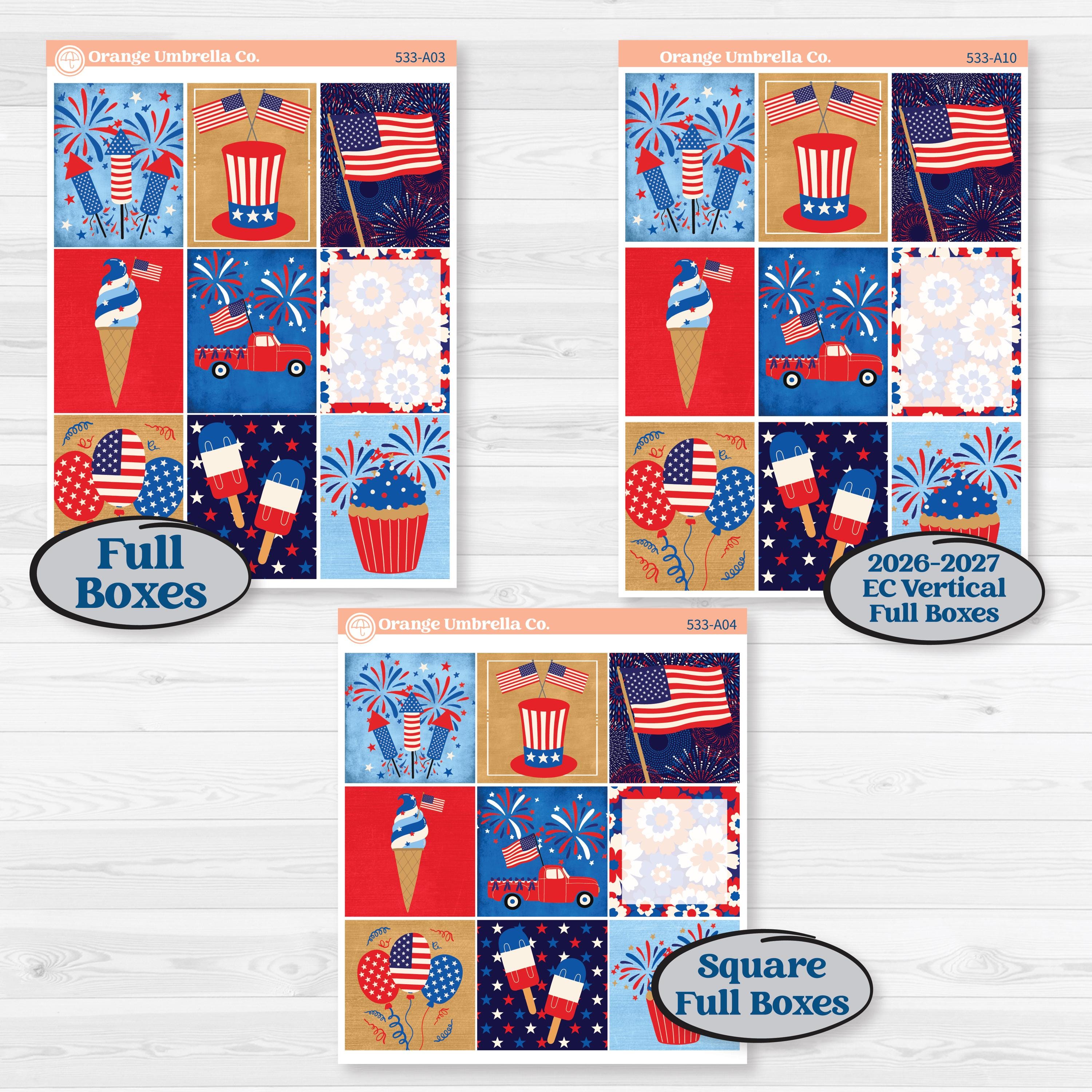 Fourth of July | Weekly Sticker Kit for Vertical Planners like Erin Condren | Red White & Kaboom | KIT-533-A