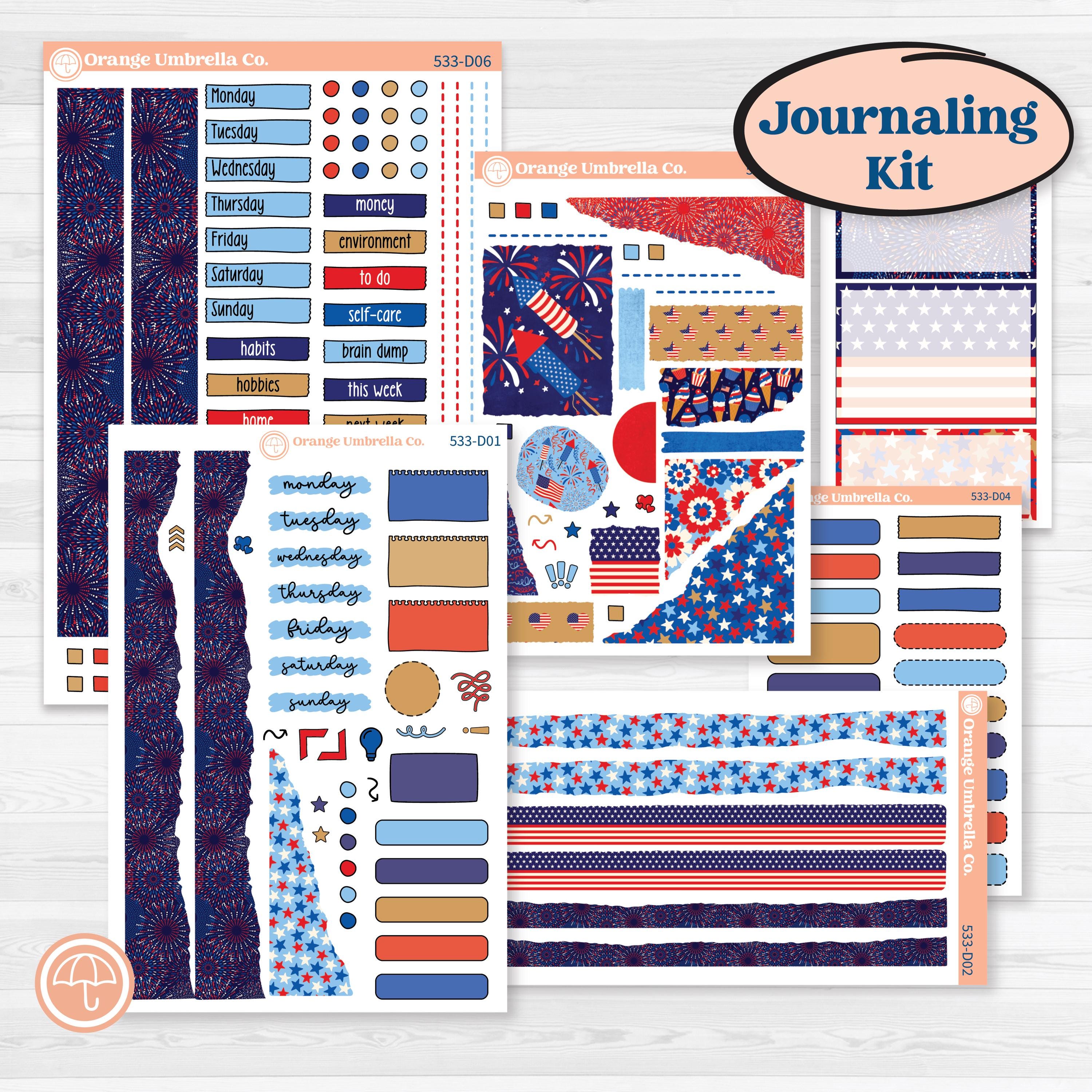 Fourth of July | Journaling or Scrapbooking Kit | Creative Junk Journal Planner Stickers | Red White & Kaboom | KIT-533-D