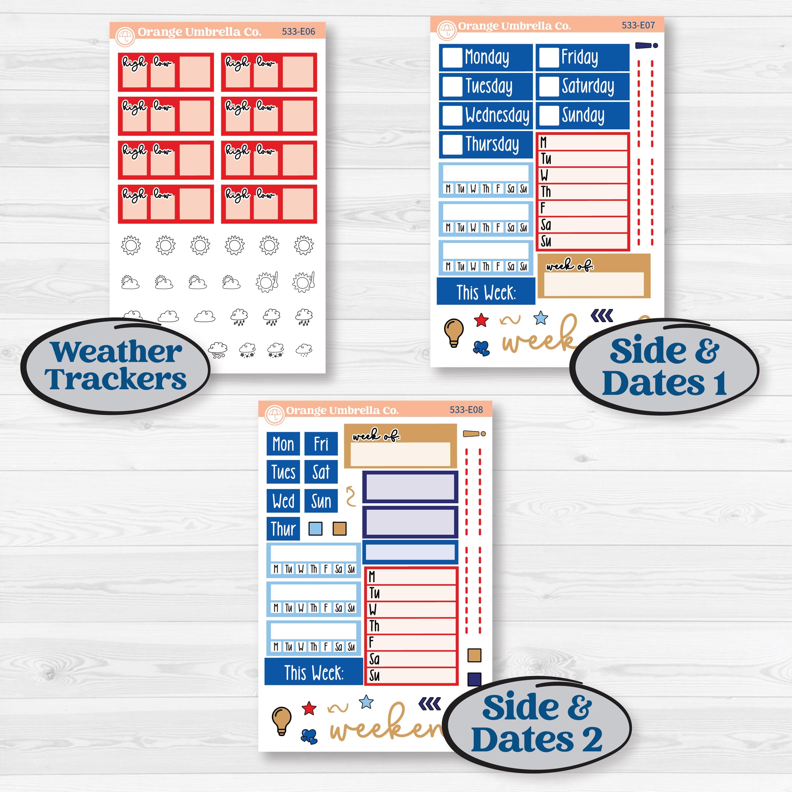 Fourth of July | Hobonichi Cousin Weekly + Daily Planner Kit Stickers | Red White & Kaboom | KIT-533-E